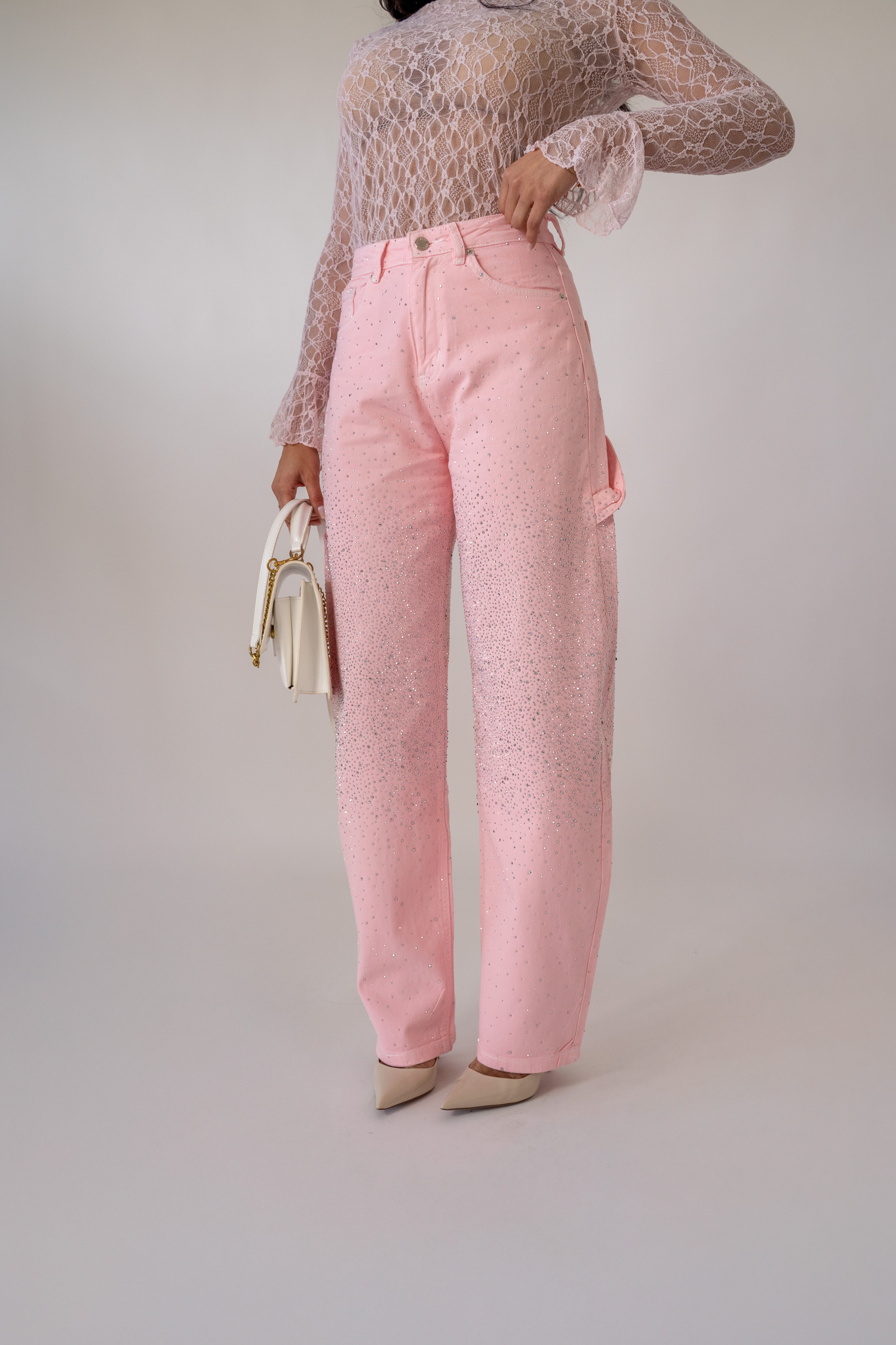 Jeans Baggy Con Strass