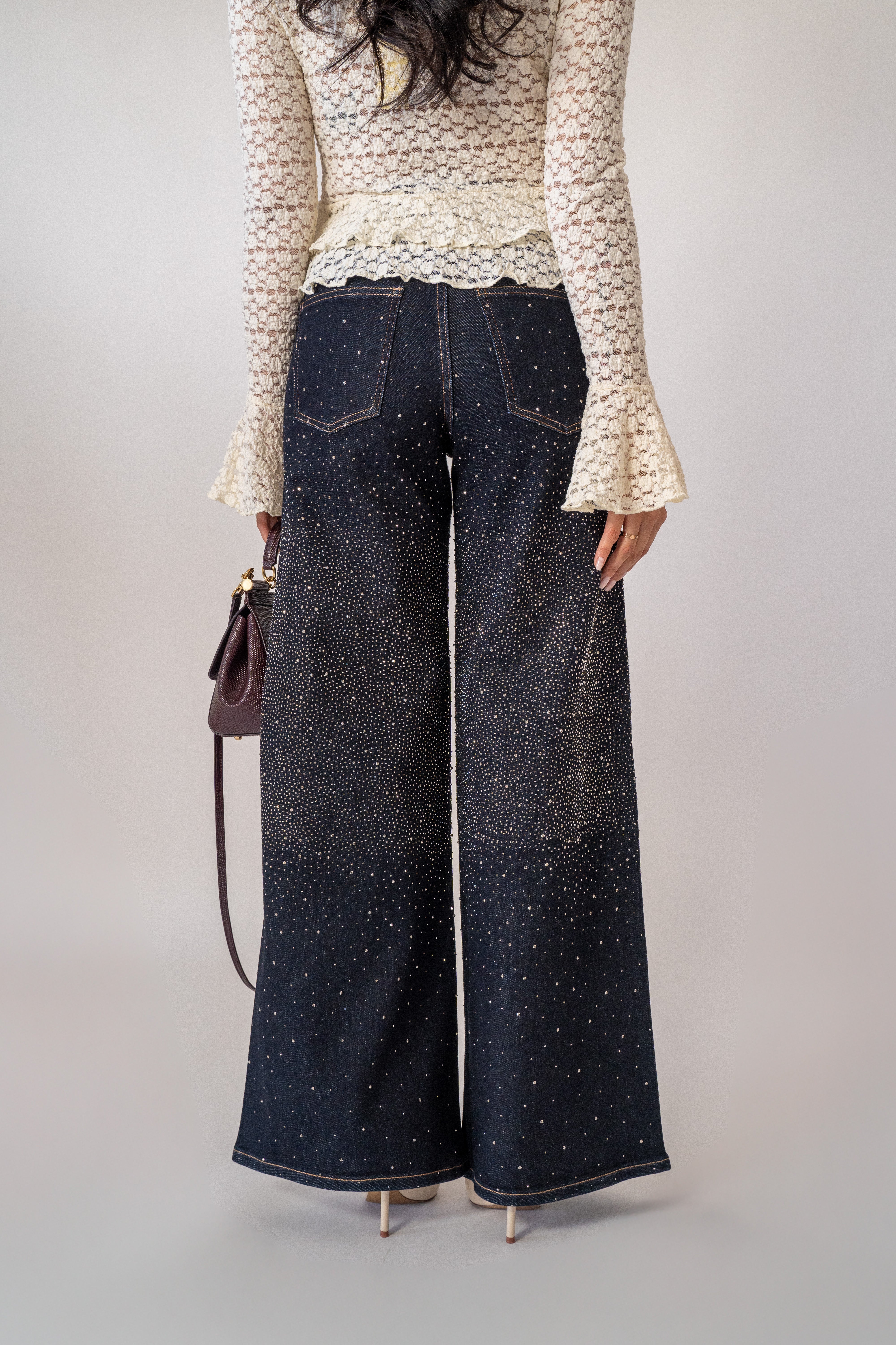 Jeans Palazzo Con Strass