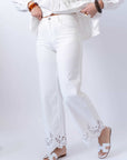 Jeans White Dettagli In Pizzo