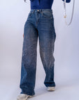 Jeans Palazzo Con Strass
