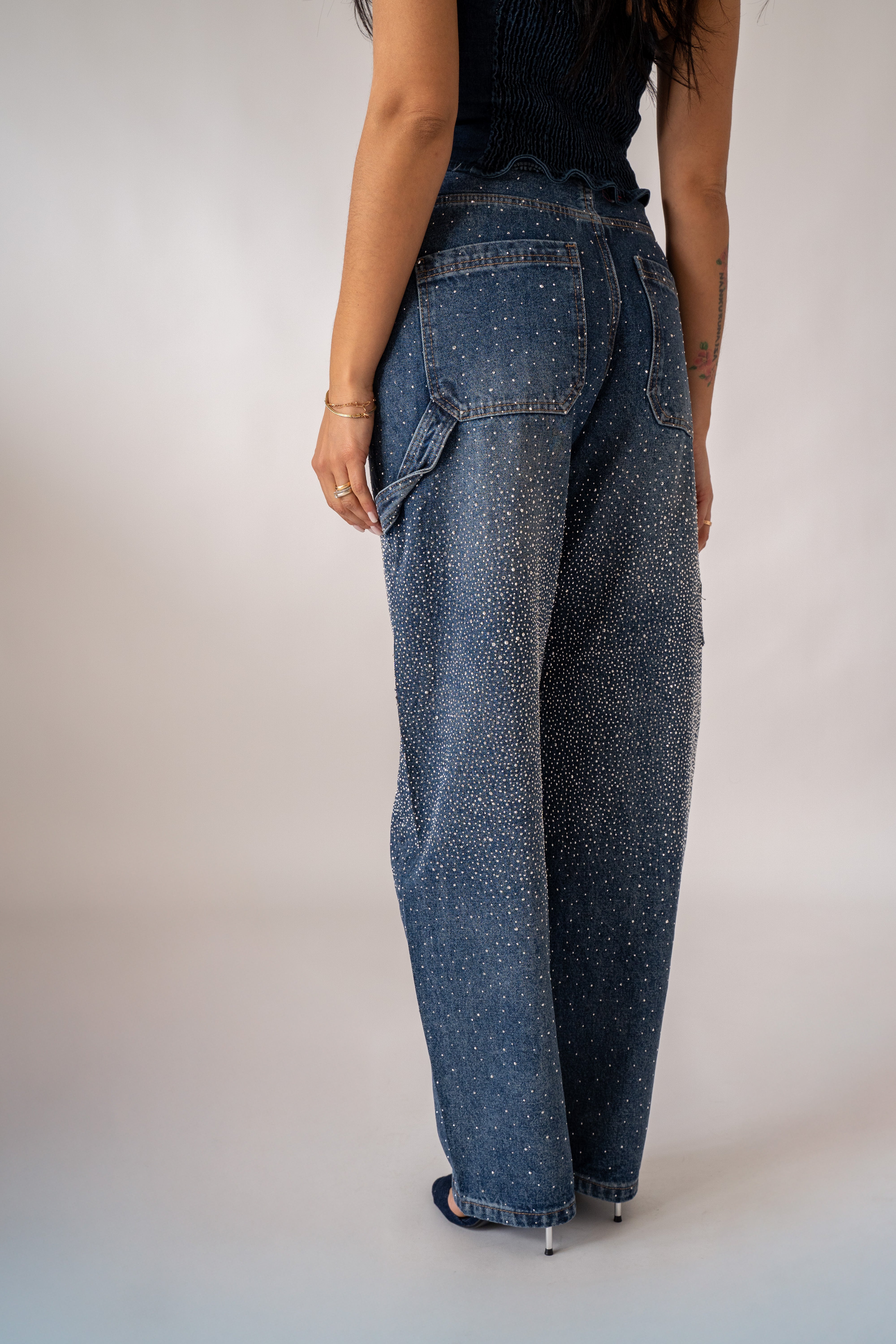 Jeans Baggy Con Strass