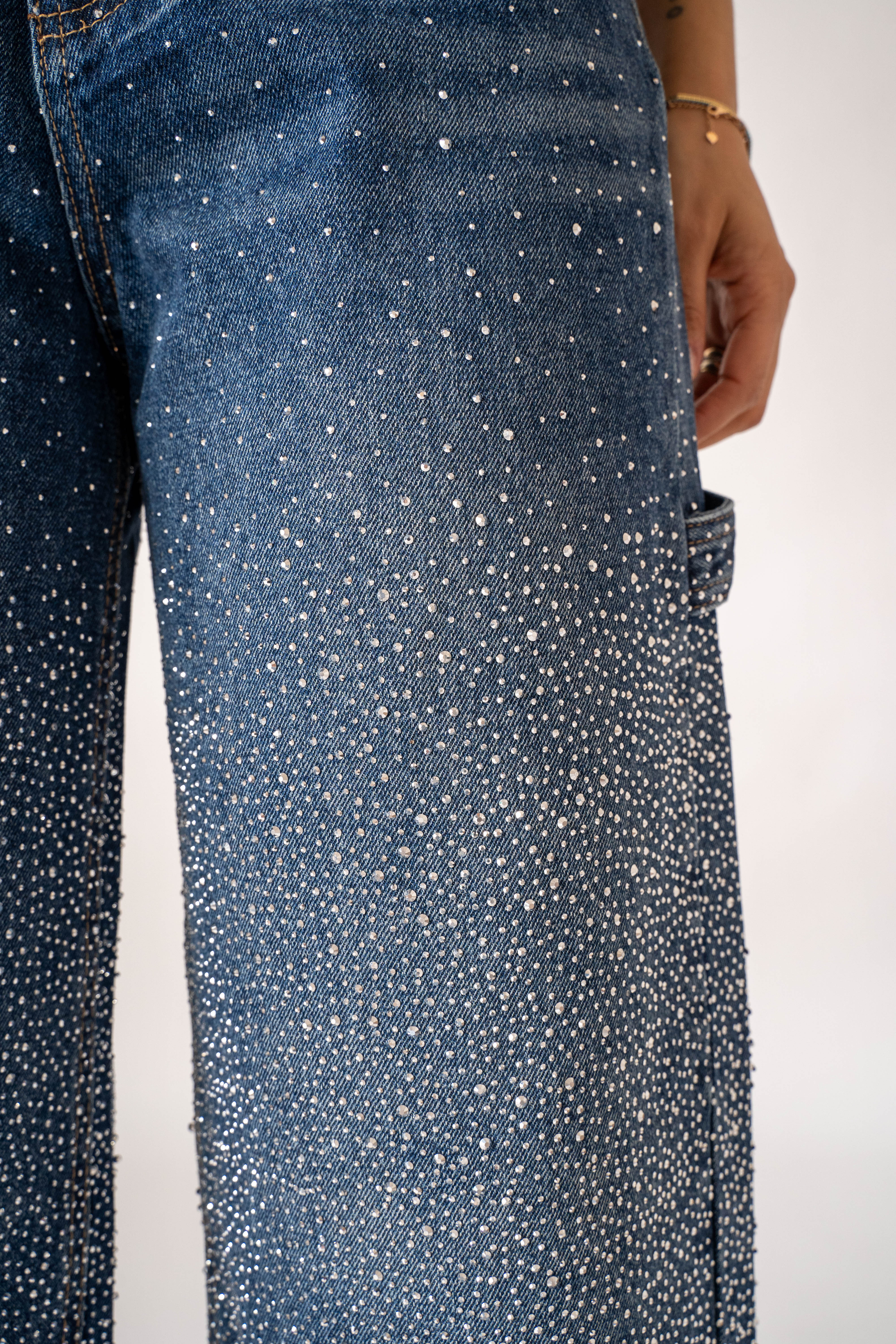 Jeans Baggy Con Strass