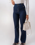 Jeans Con Bottoni Oro