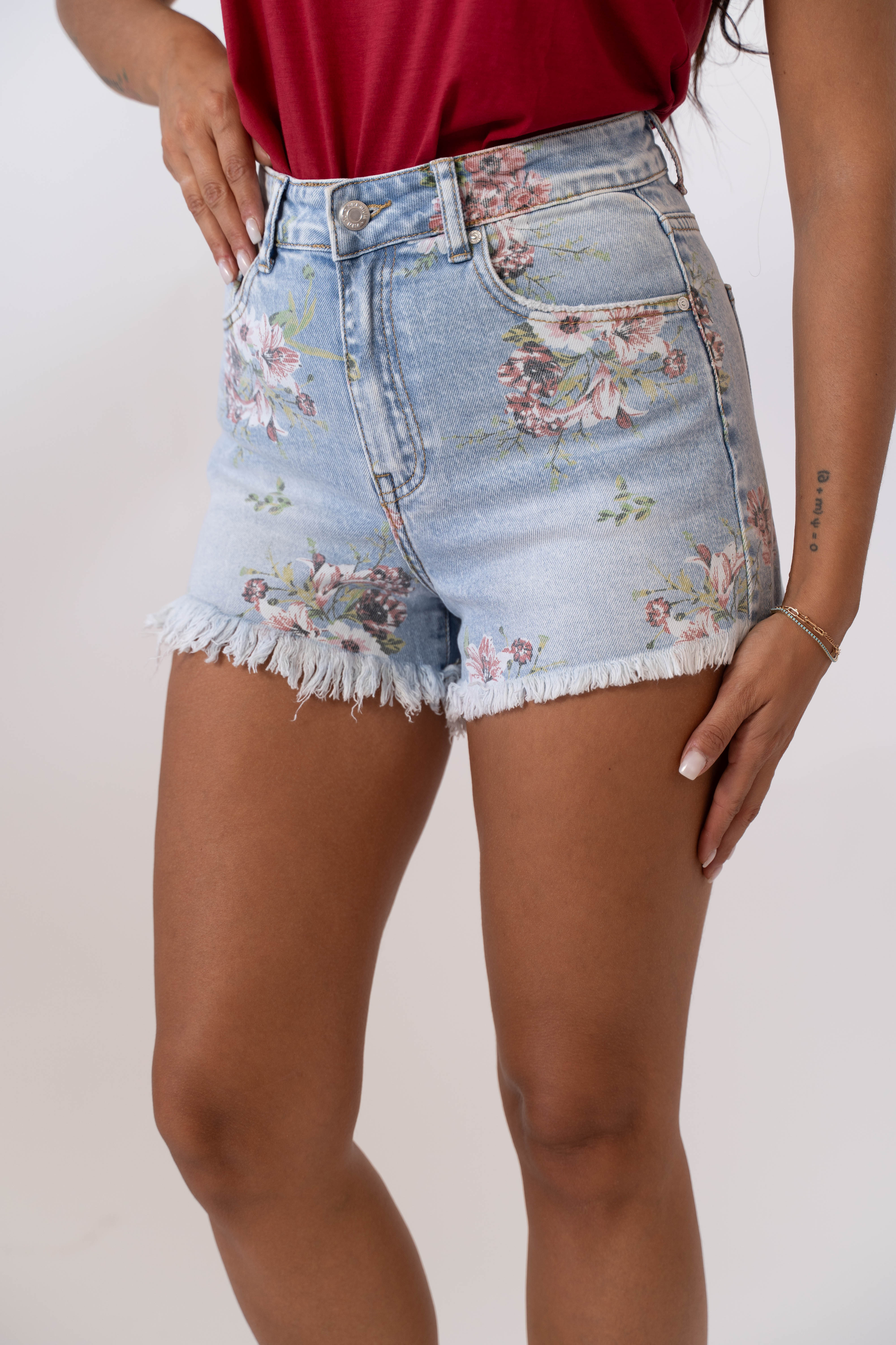 Shorts In Denim A Fiori