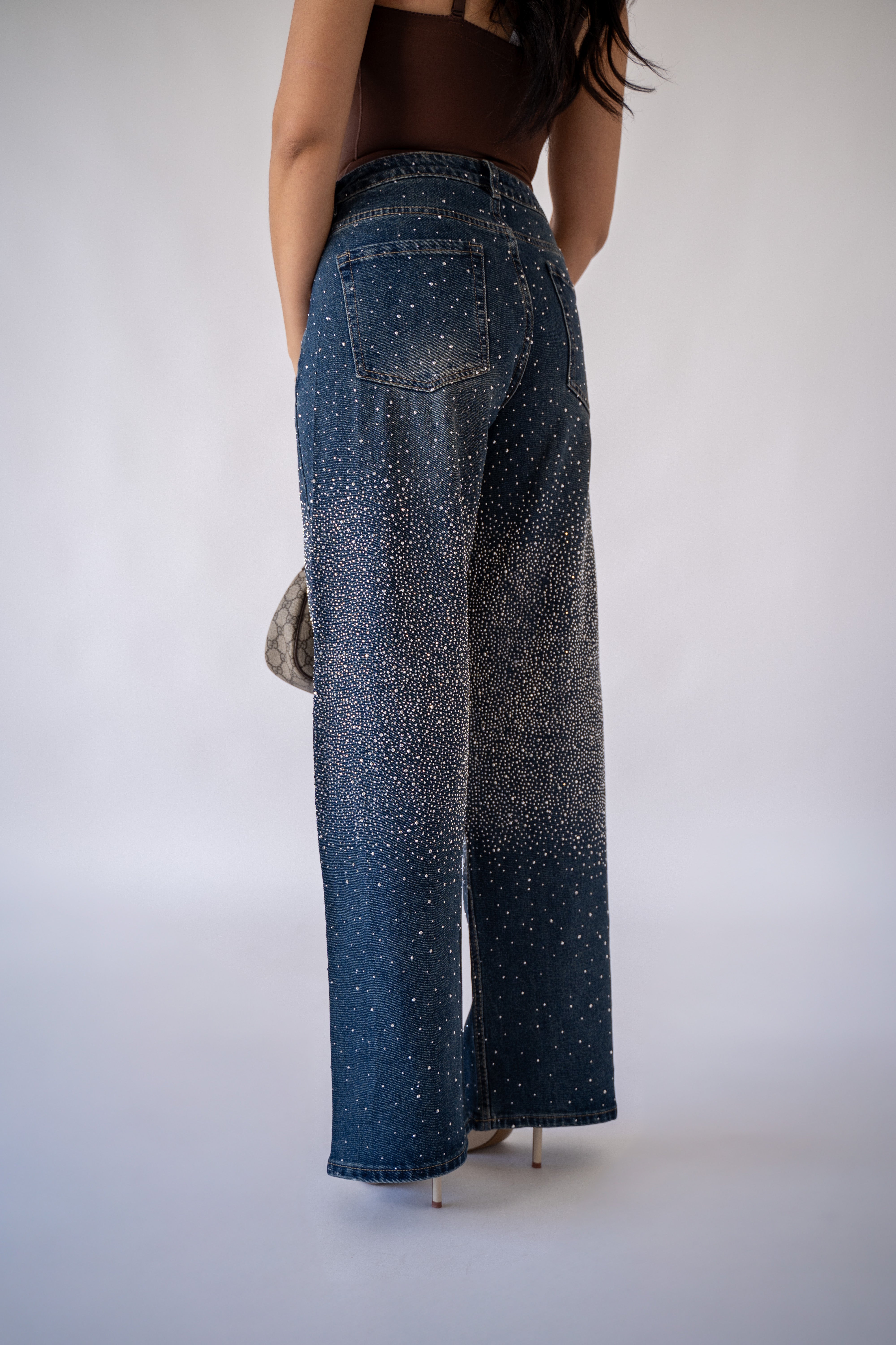 Jeans Palazzo Con Strass