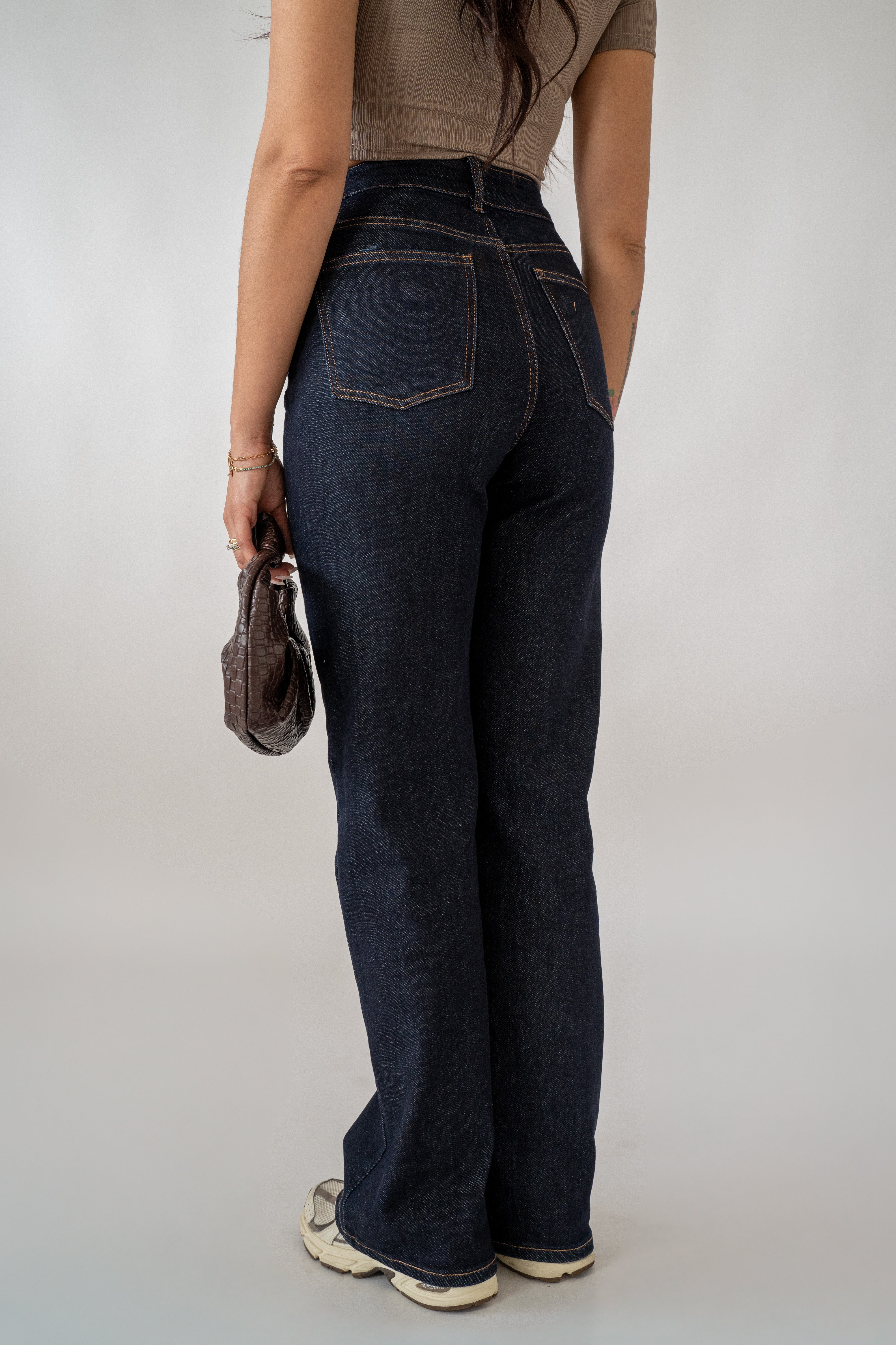 Jeans Wide Leg Con Abbottonatura Trasversale