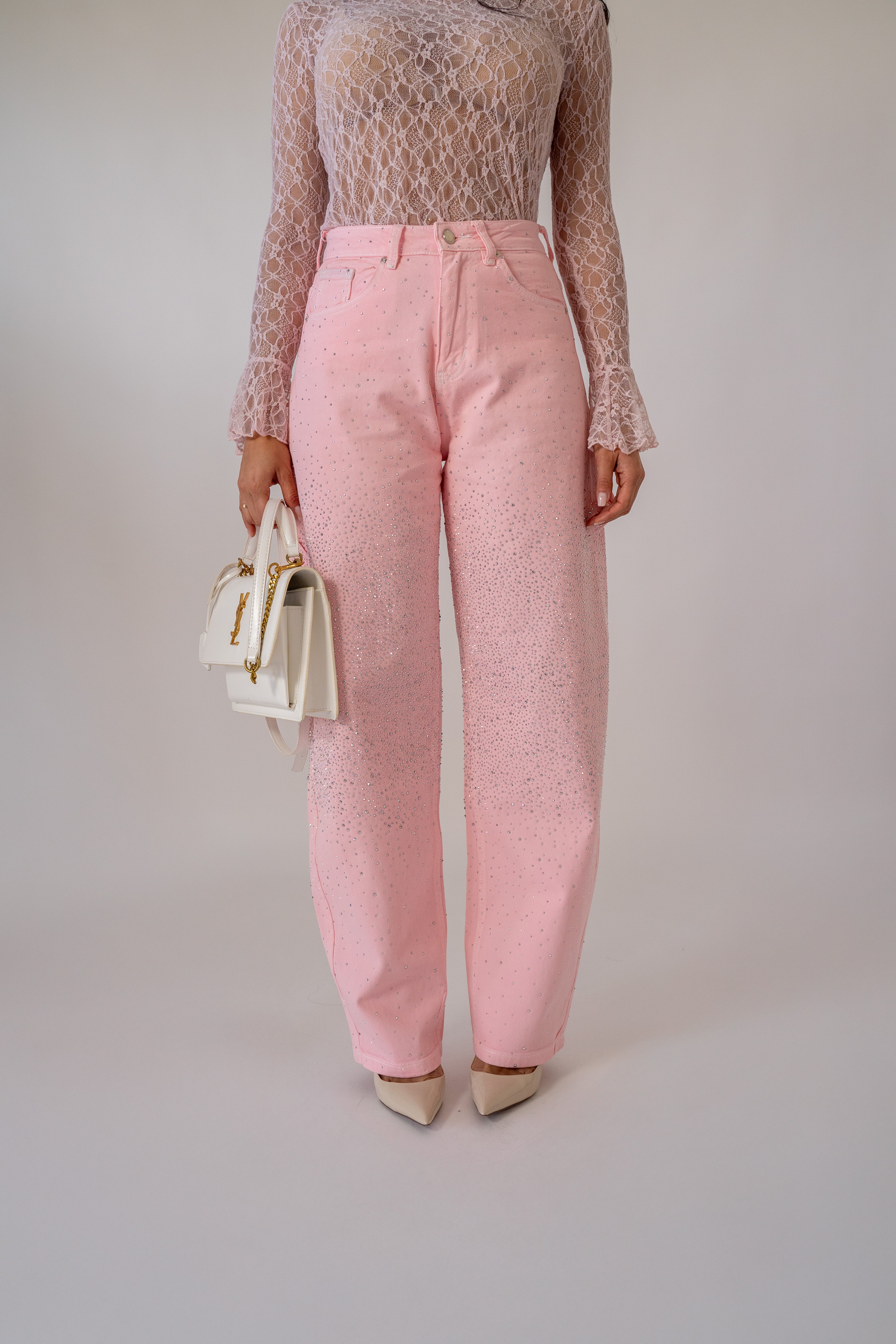 Jeans Baggy Con Strass
