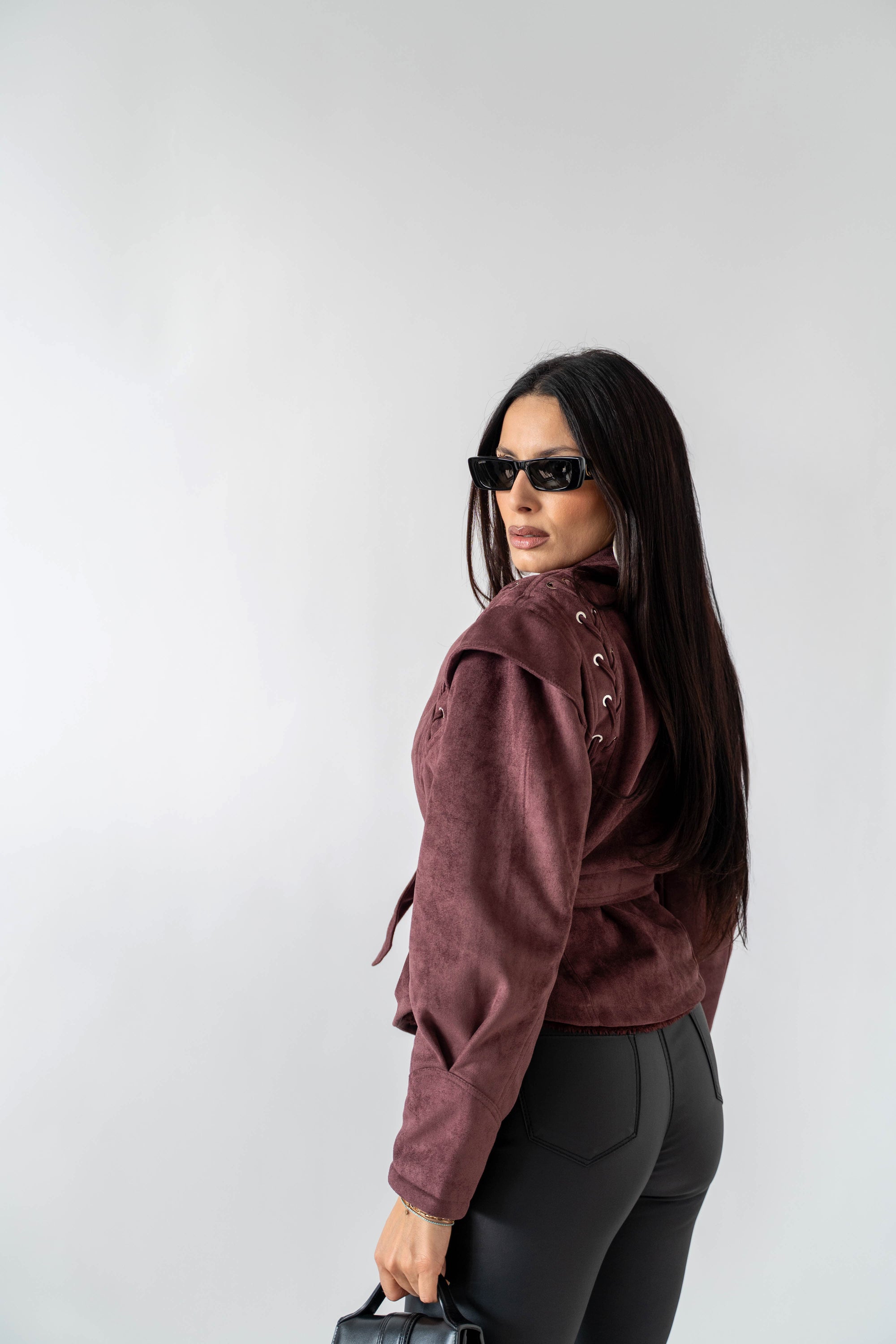 Giacca In Ecocamoscio Bordeaux