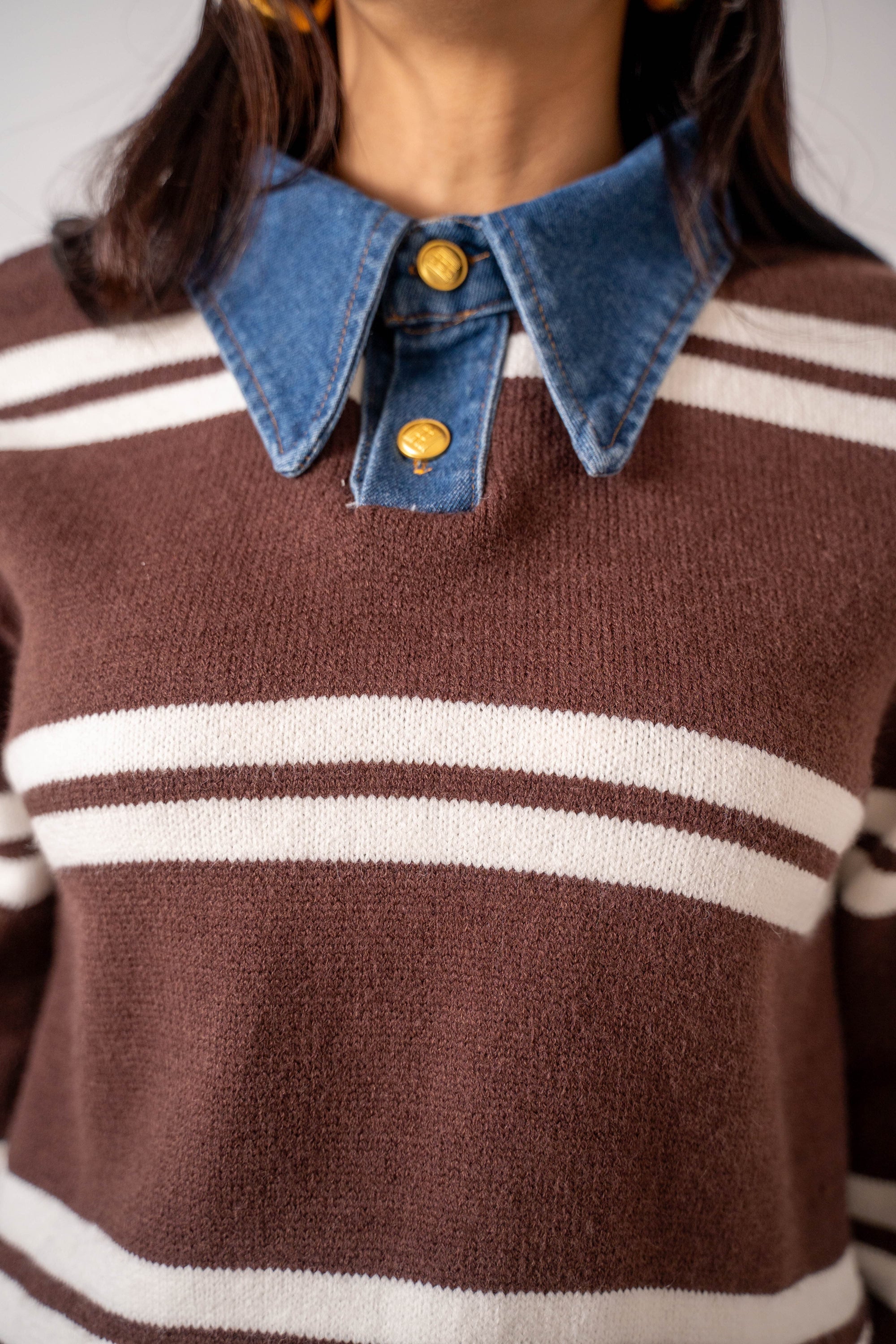 Pullover Con Colletto In Denim