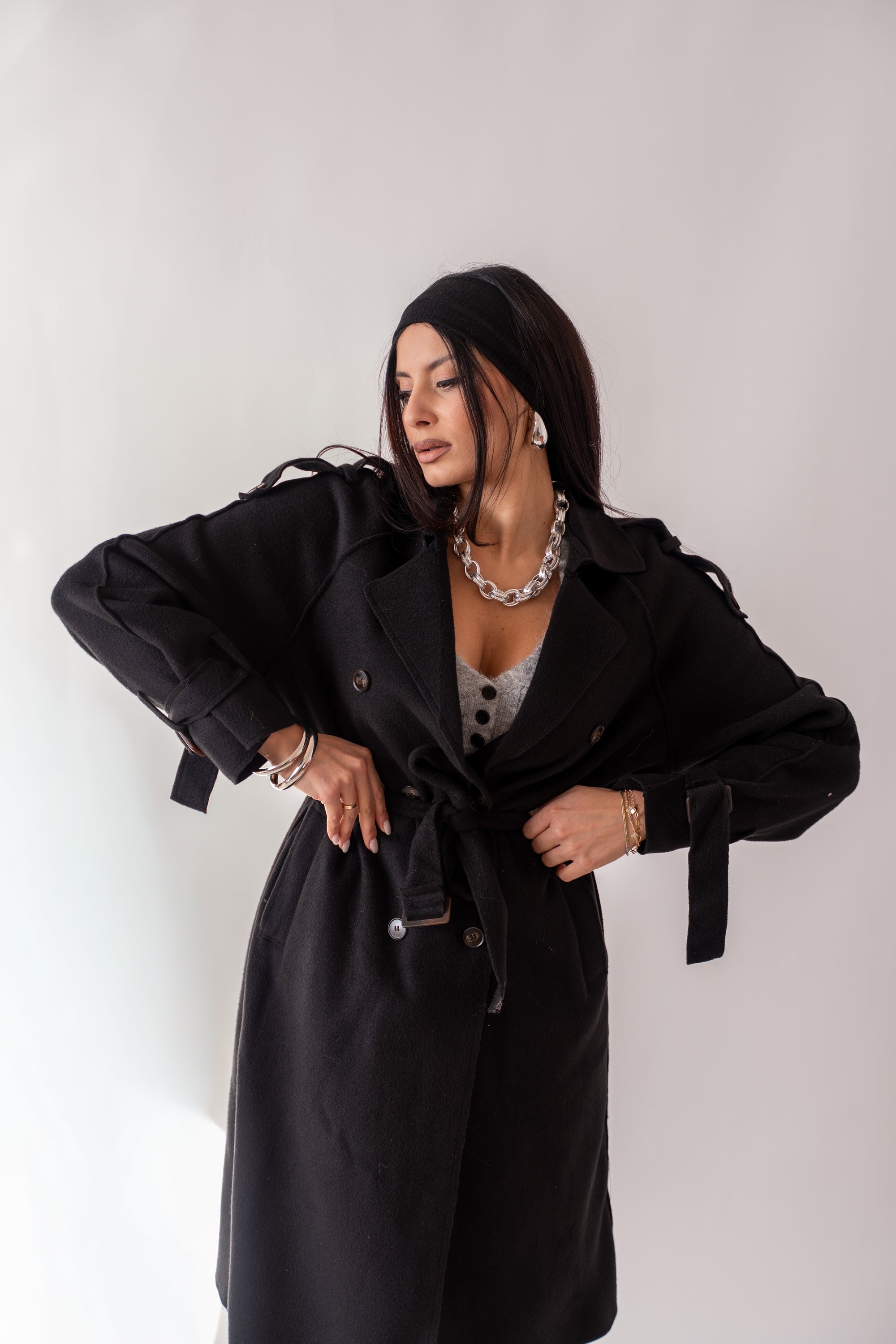 Cappotto Lana Rasata Con Cintura