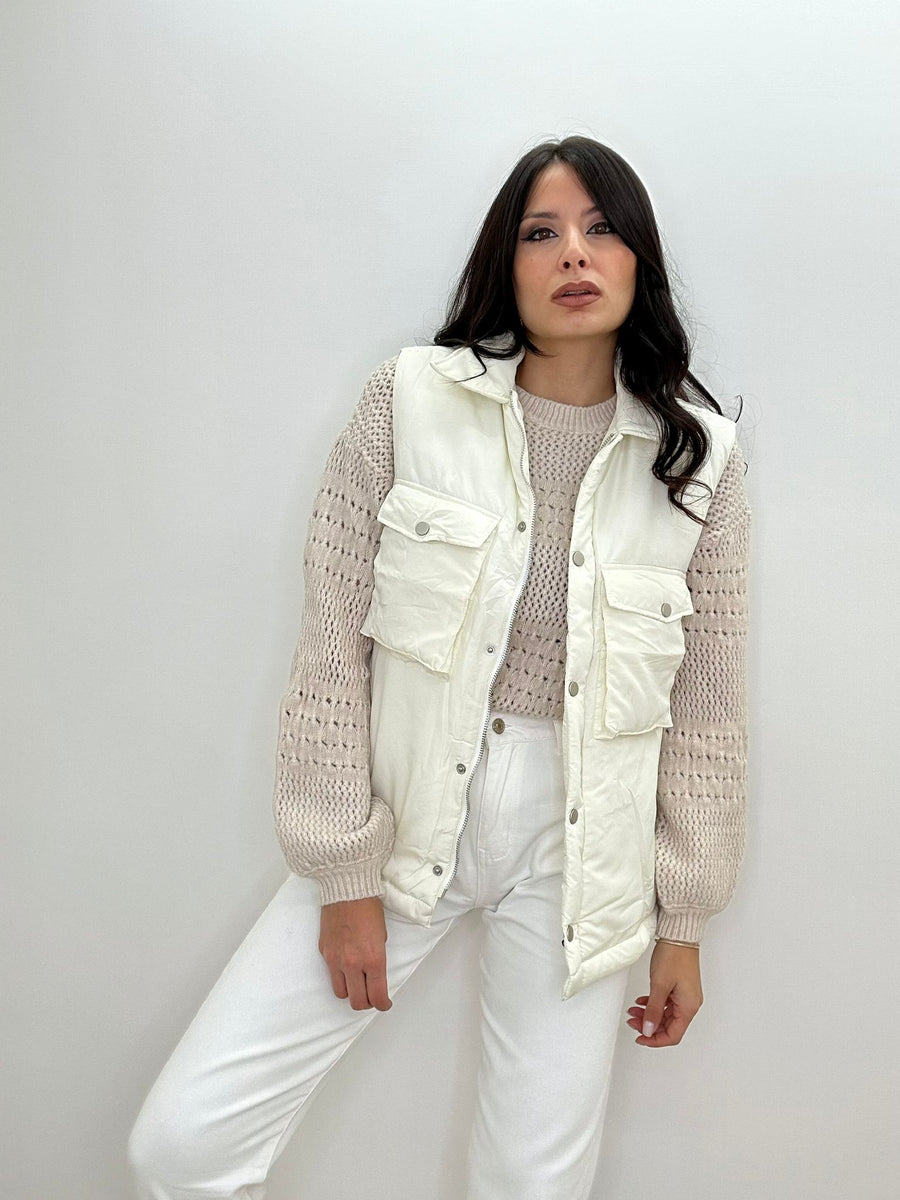 Bomber Smanicato Con Tasche Avanti