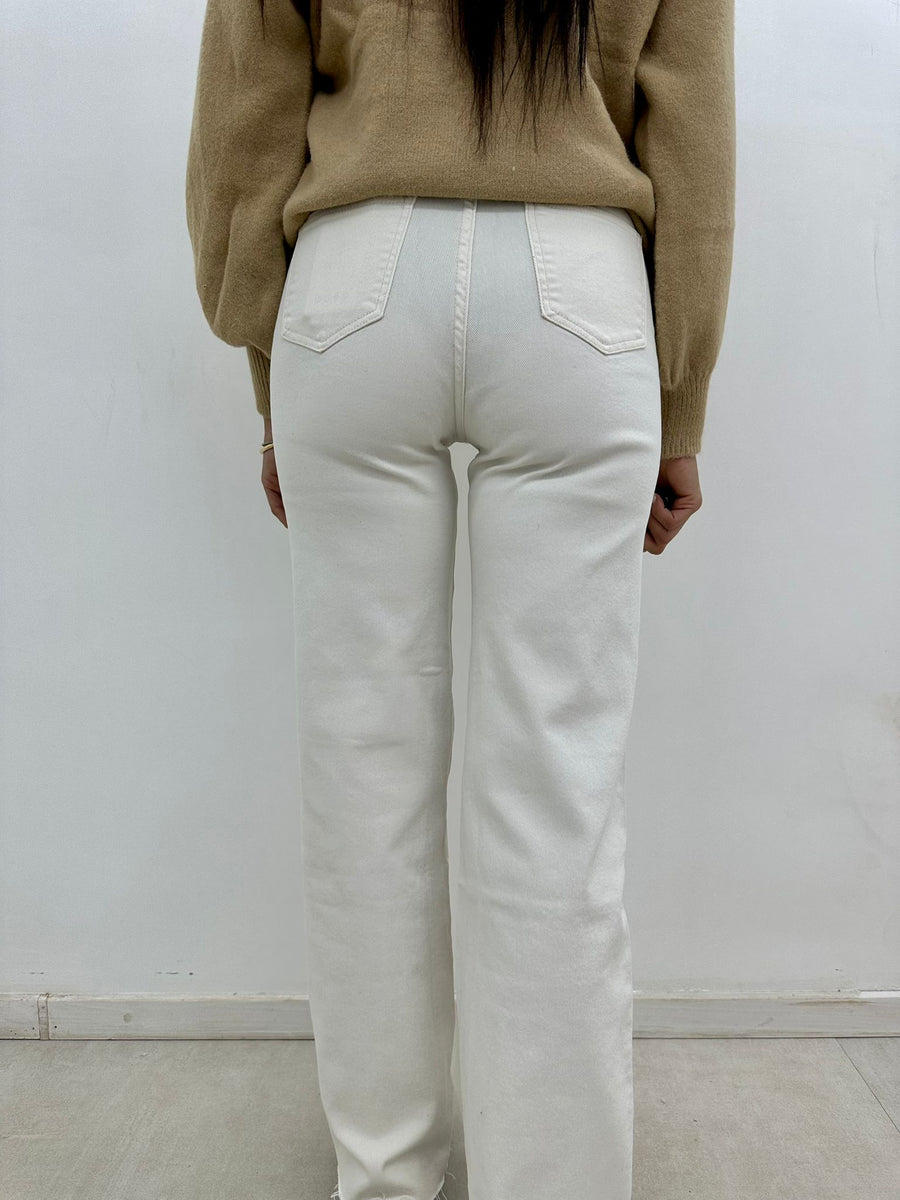 Jeans Vita Alta Con Rotture Al ginocchio