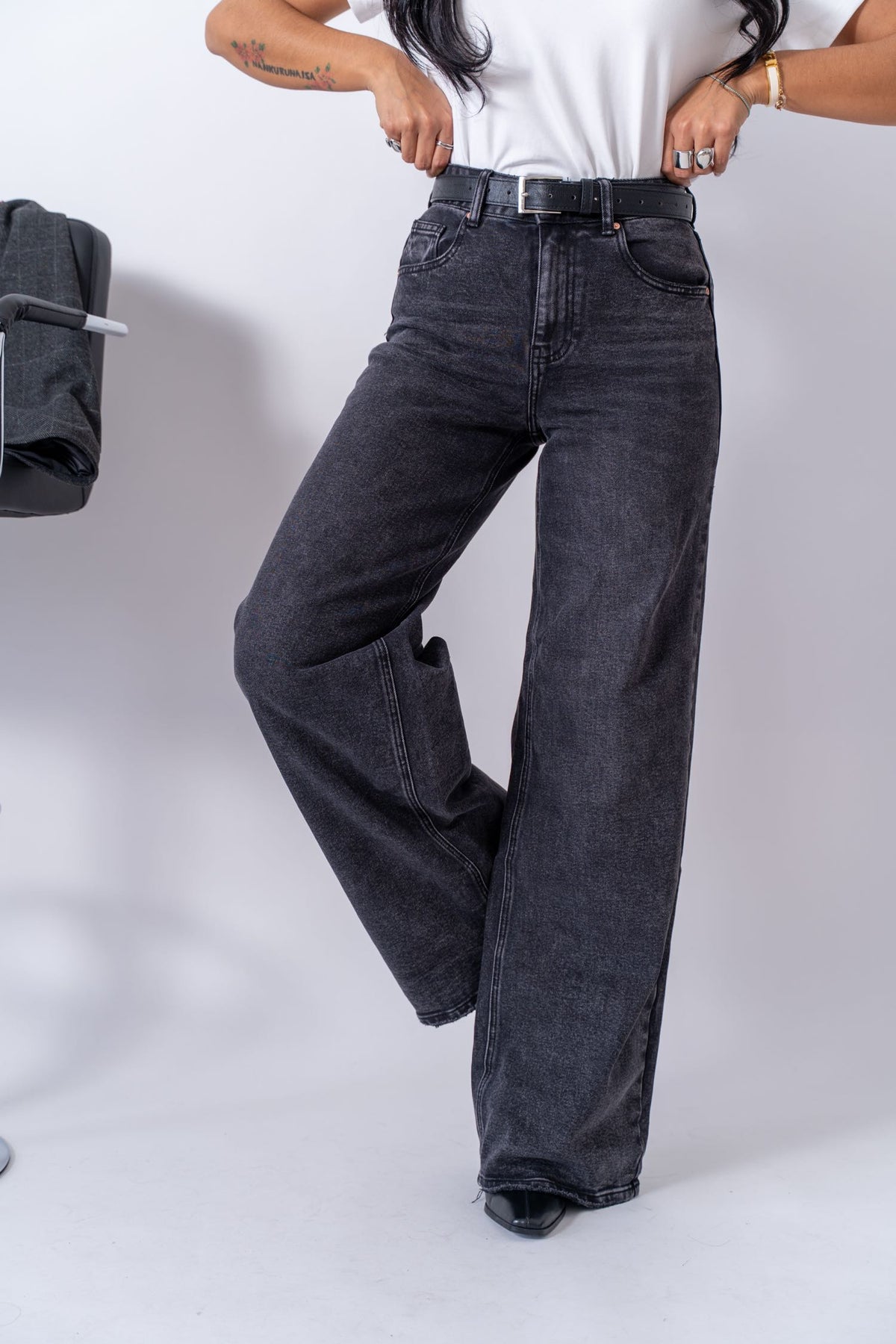 Jeans Wide Leg Dark Grey