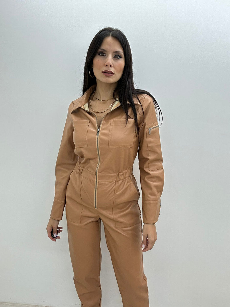 Jumpsuit In Ecopelle Con Zip Avanti
