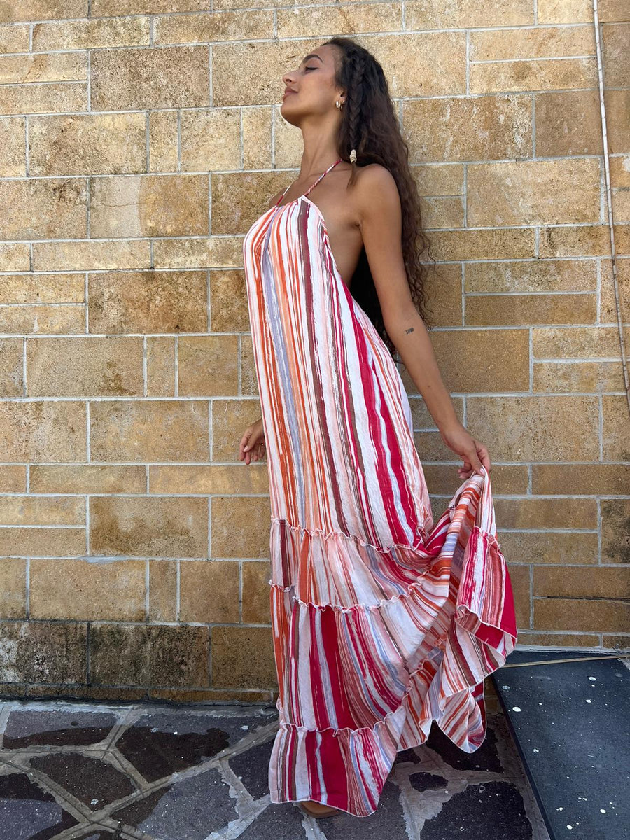 Vestito Lungo Multicolore Con Scollo Halter