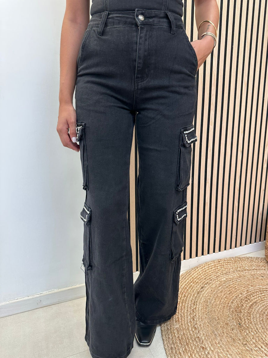 Coordinato Top E Pantalone Cargo Con Strass