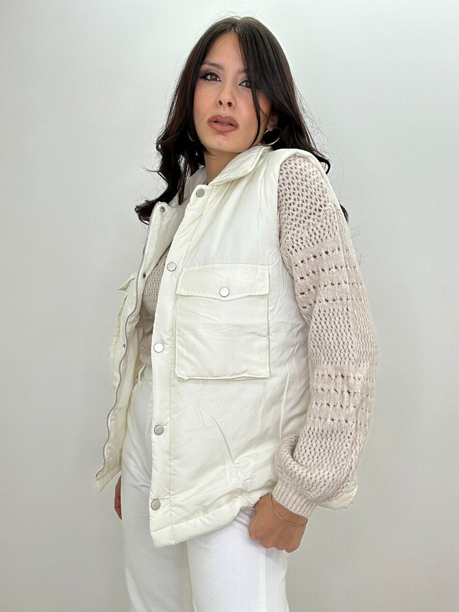Bomber Smanicato Con Tasche Avanti