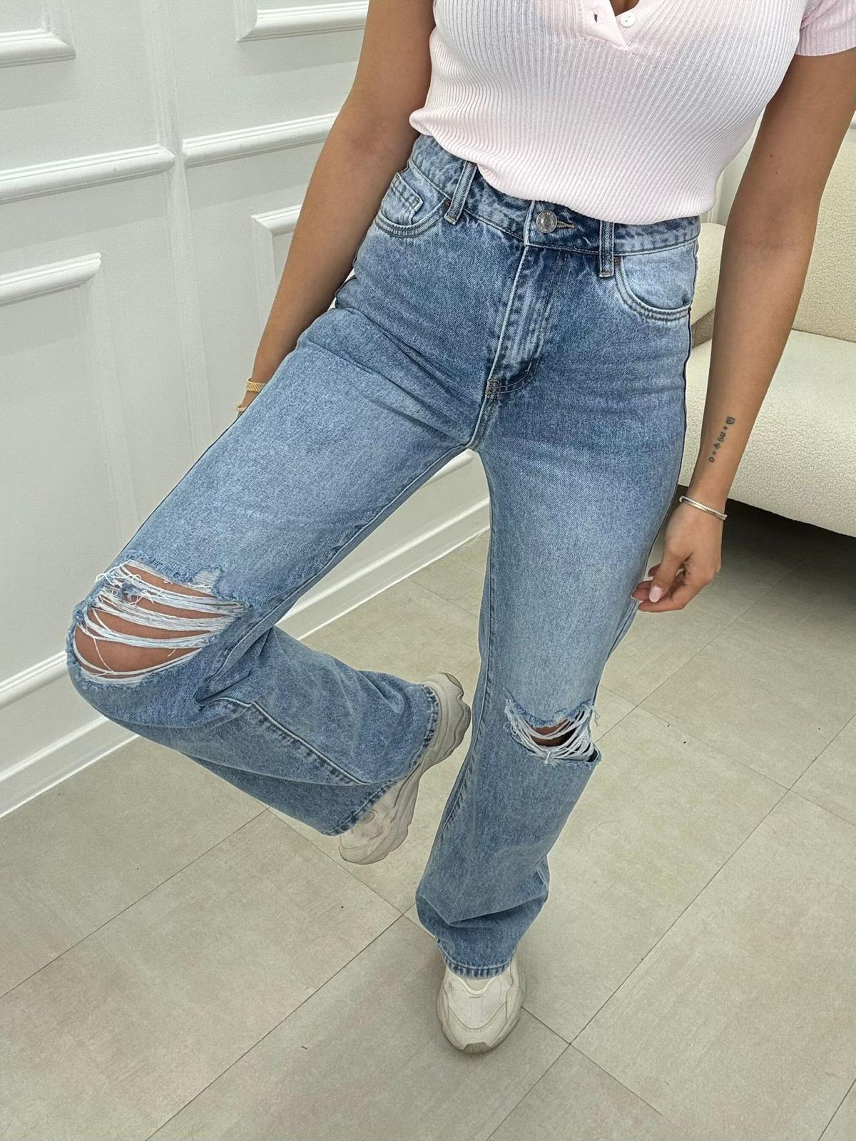 Jeans Wide Leg Con Rotture
