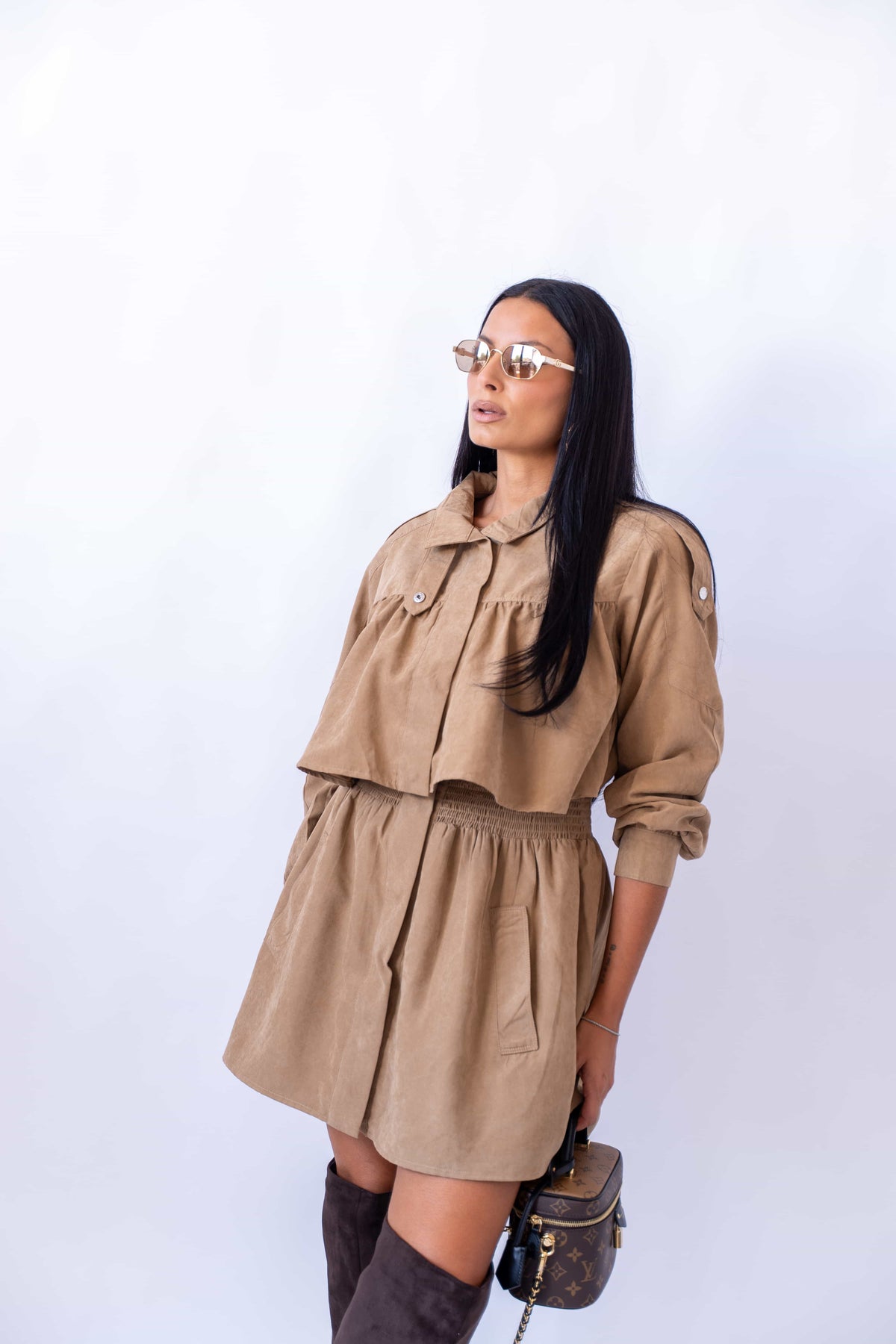 Mini Dress Velluto Camel
