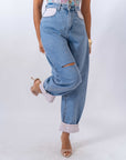 Jeans Con Tasca Rosa