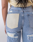 Jeans Con Tasca In Strass - Stylish Moda