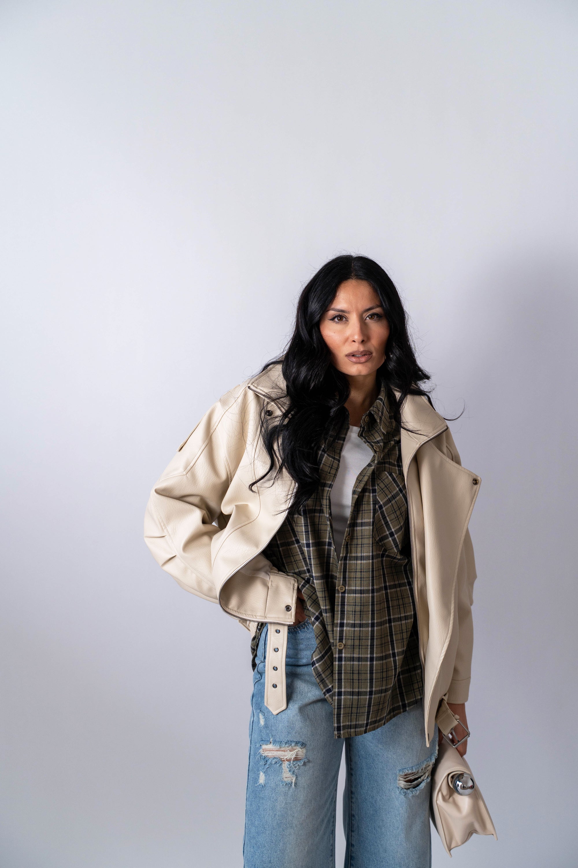 Chiodo In Ecopelle Cream - Stylish Moda