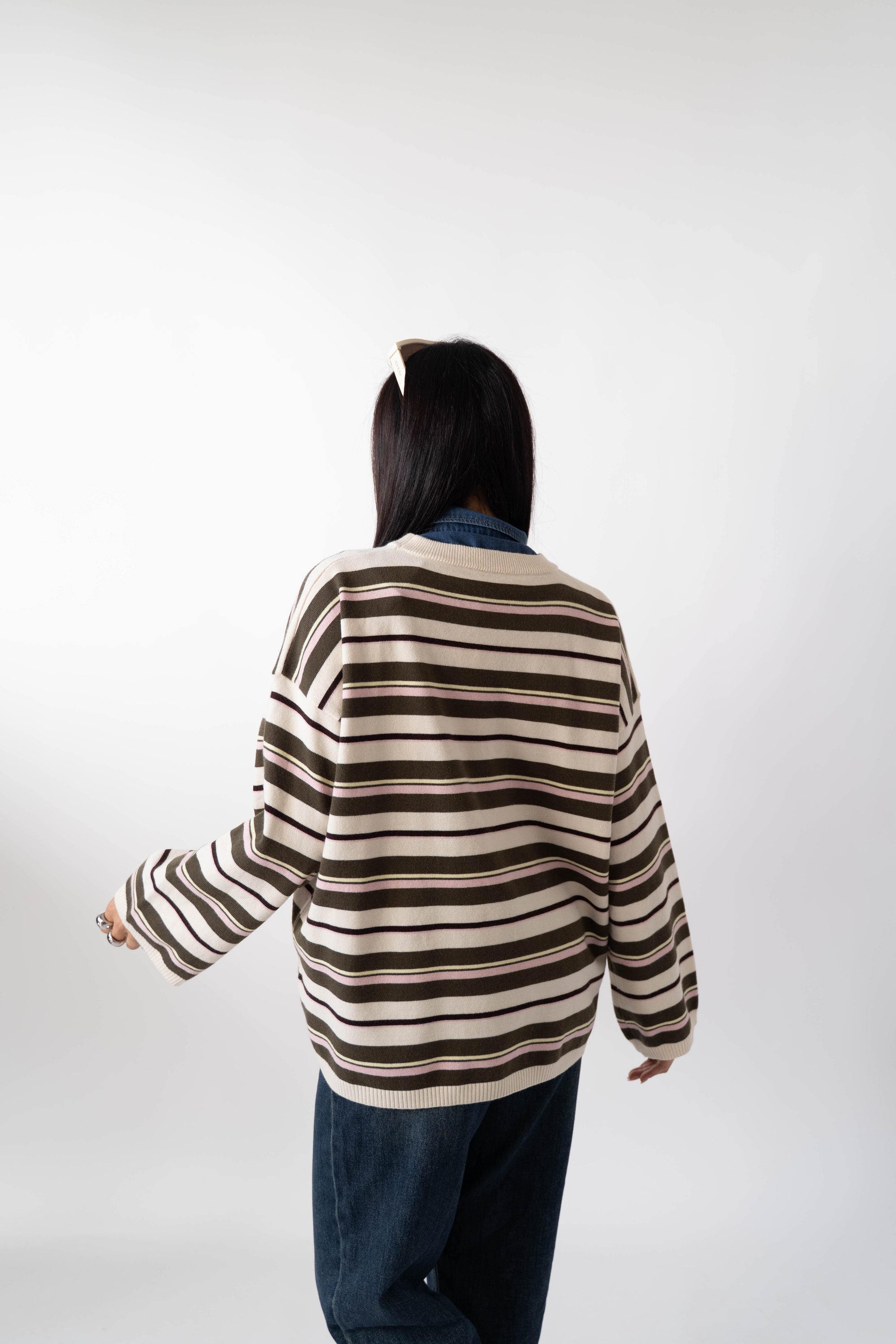 Maglione A Righe Cream