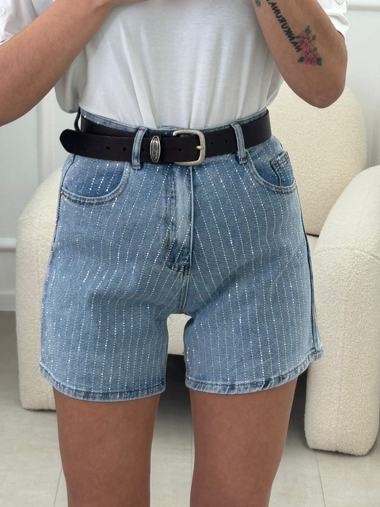 Shorts Di Jeans Con Strass