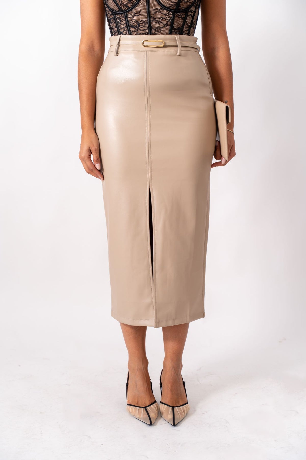 Gonna Longuette Ecopelle Beige