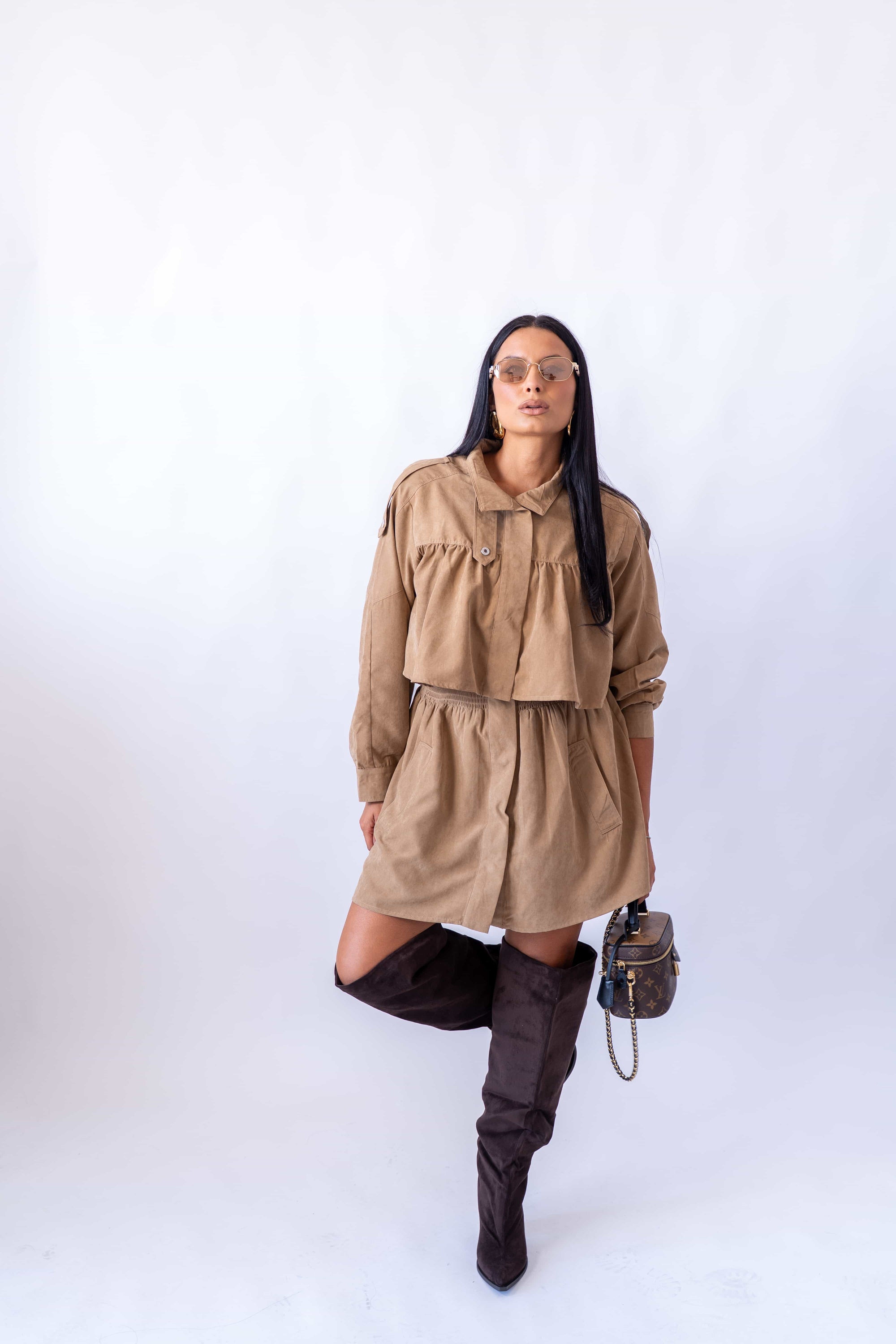 Mini Dress Velluto Camel