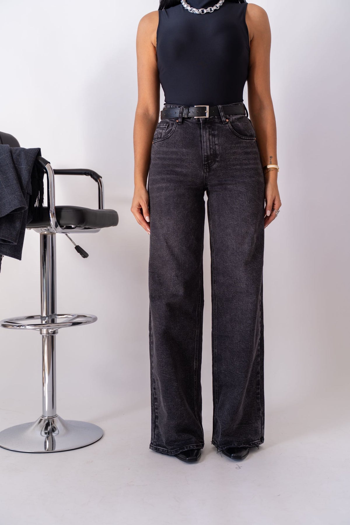 Jeans Wide Leg Dark Grey