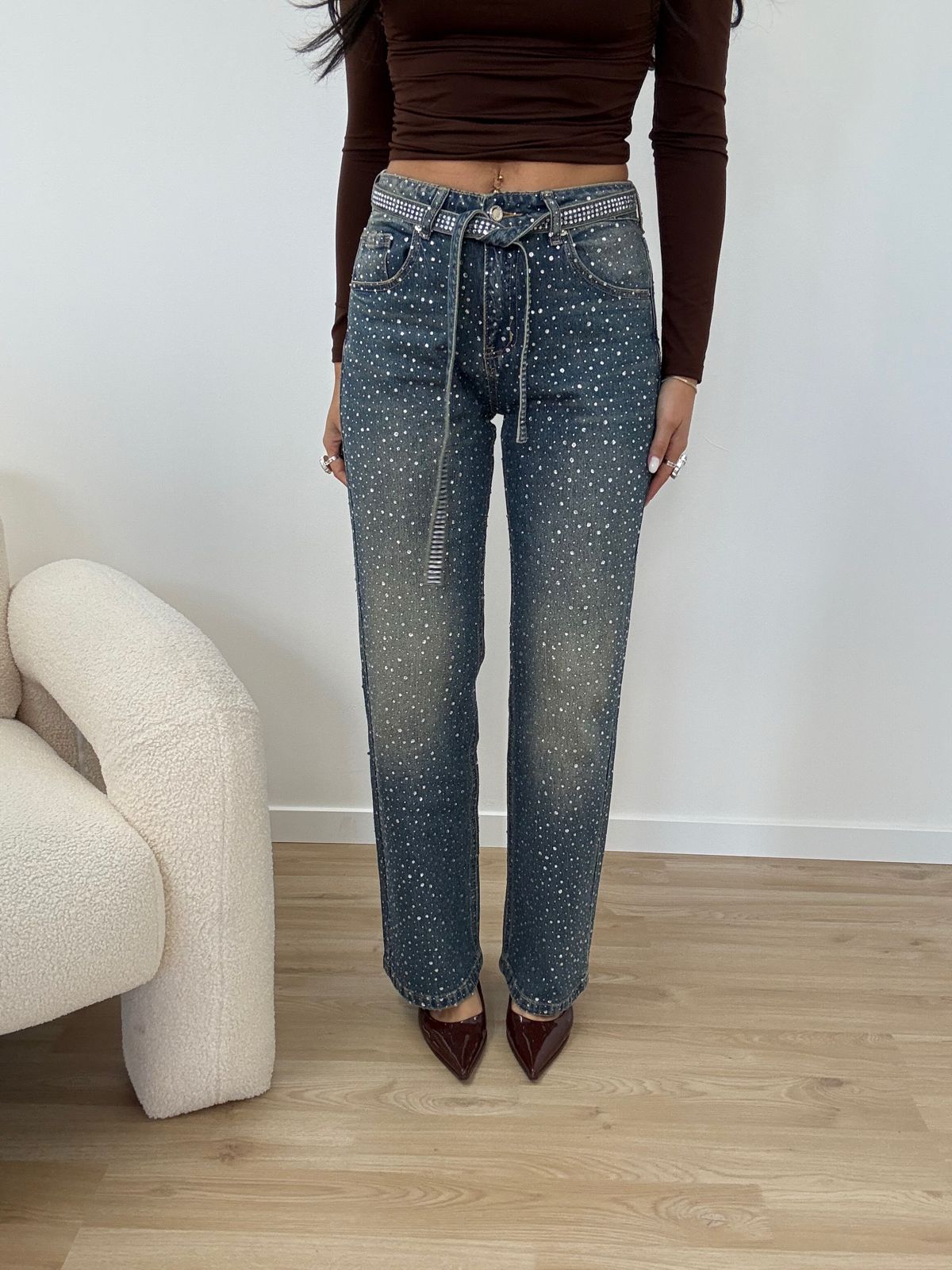 Jeans Con Strass E Con Cintura