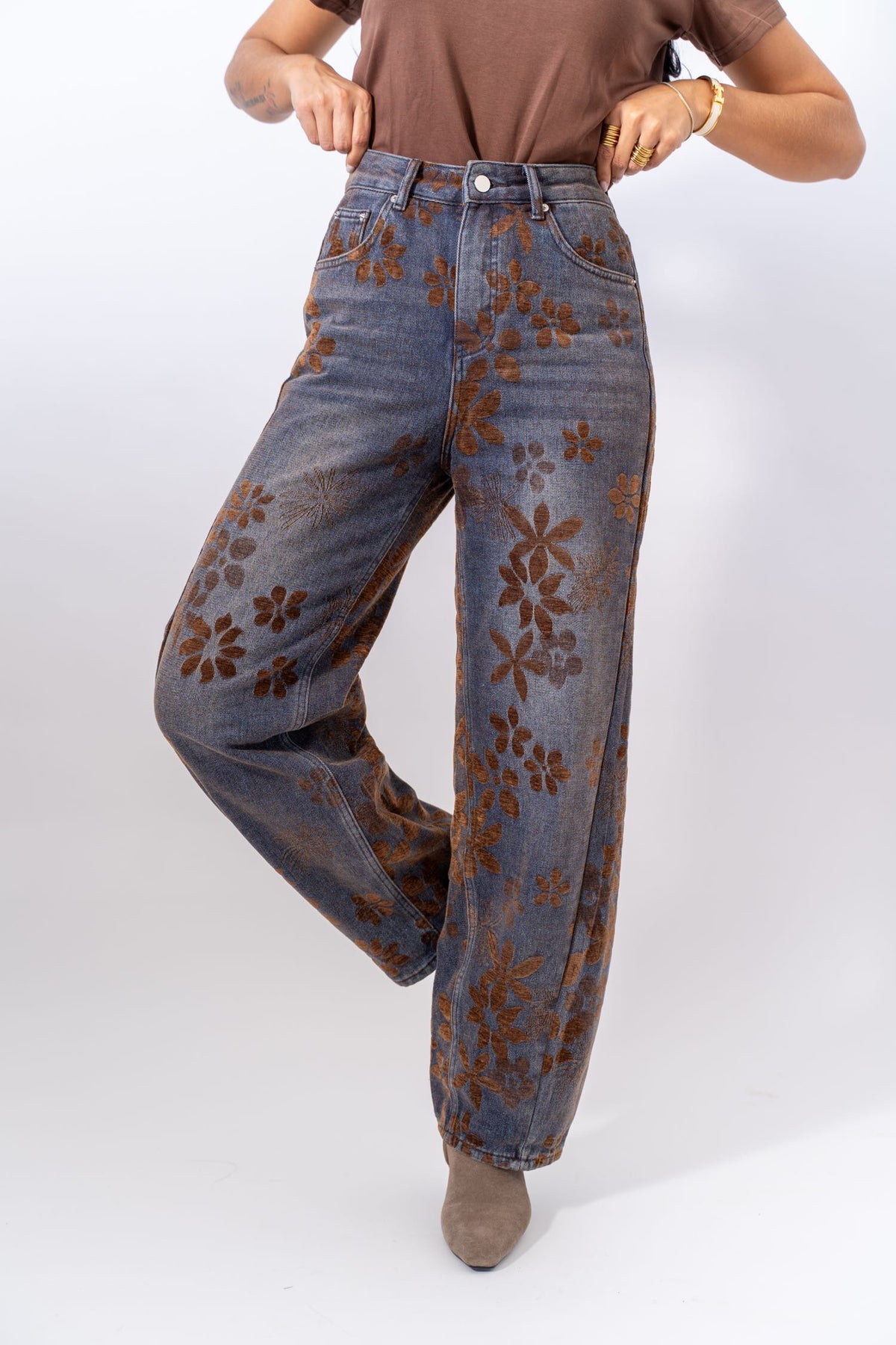 Jeans Wide Leg Floral