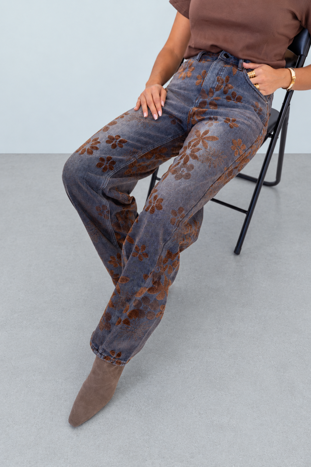 Jeans Wide Leg Floral