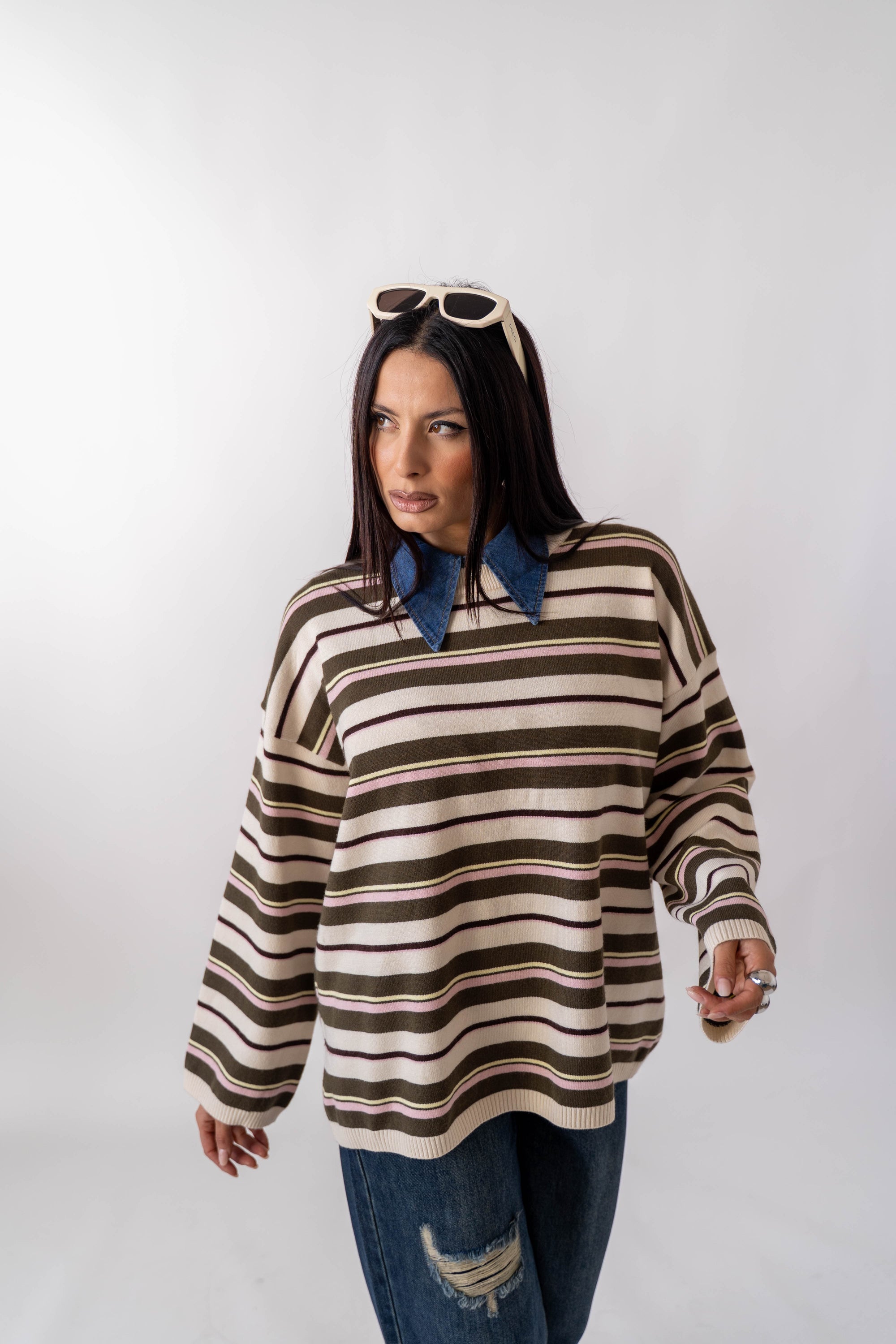 Maglione A Righe Cream