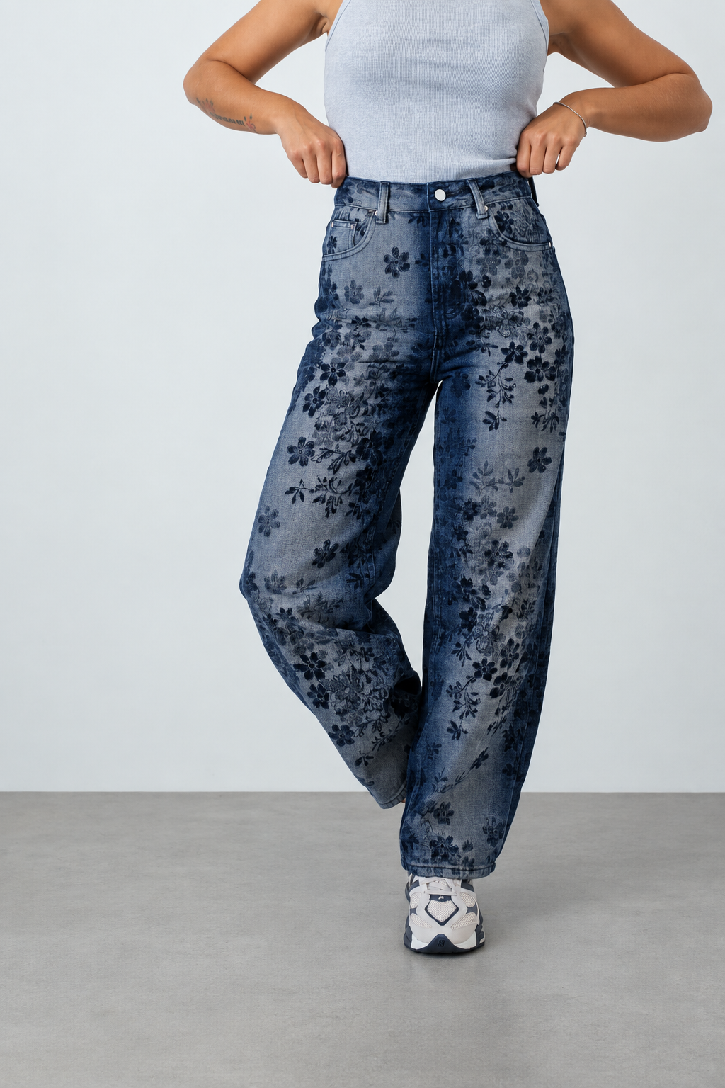 Jeans Wide Leg Flowers