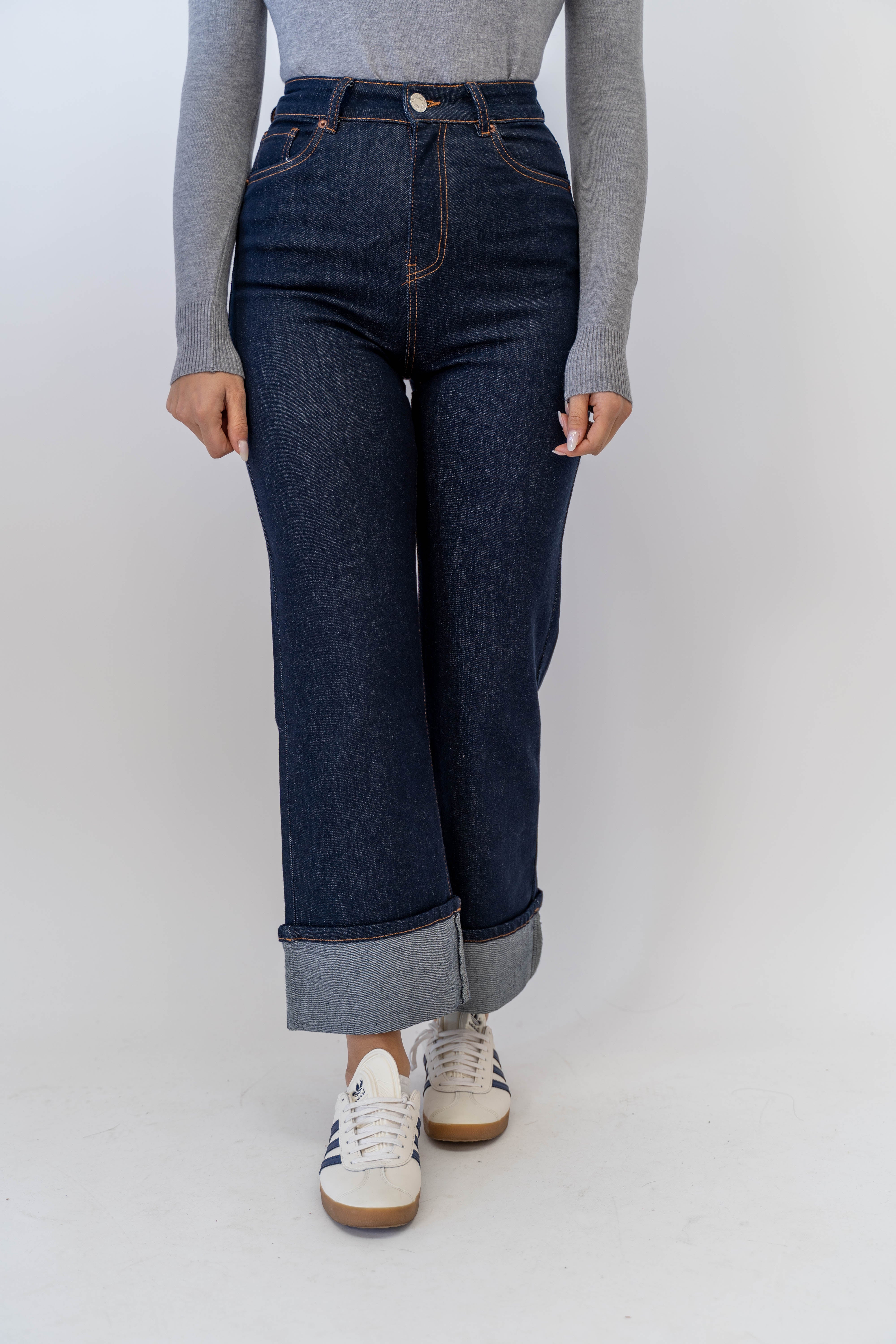 Jeans Wide Leg Con Piegone