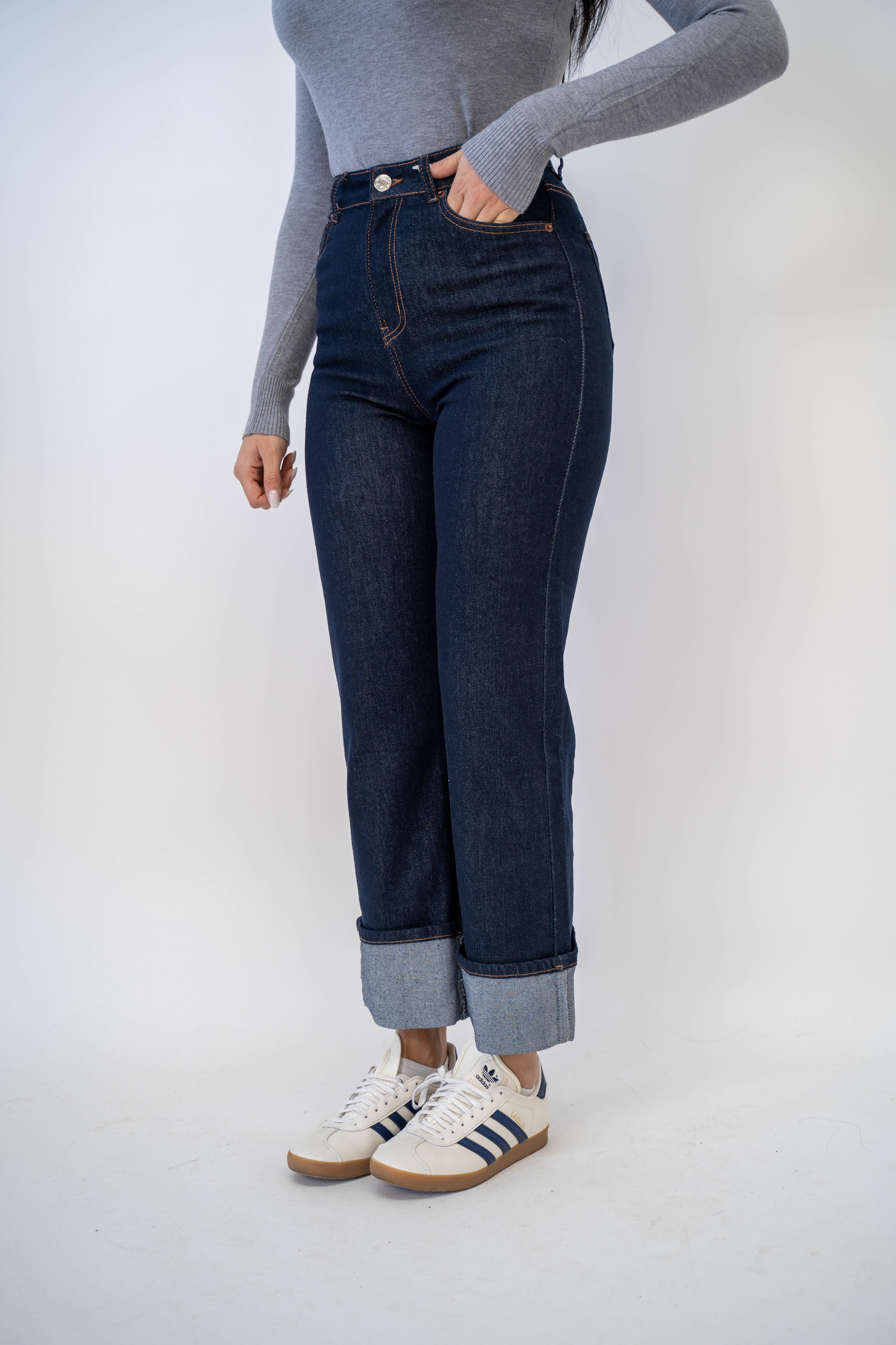 Jeans Wide Leg Con Piegone