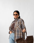 Camicia A Quadri Beige