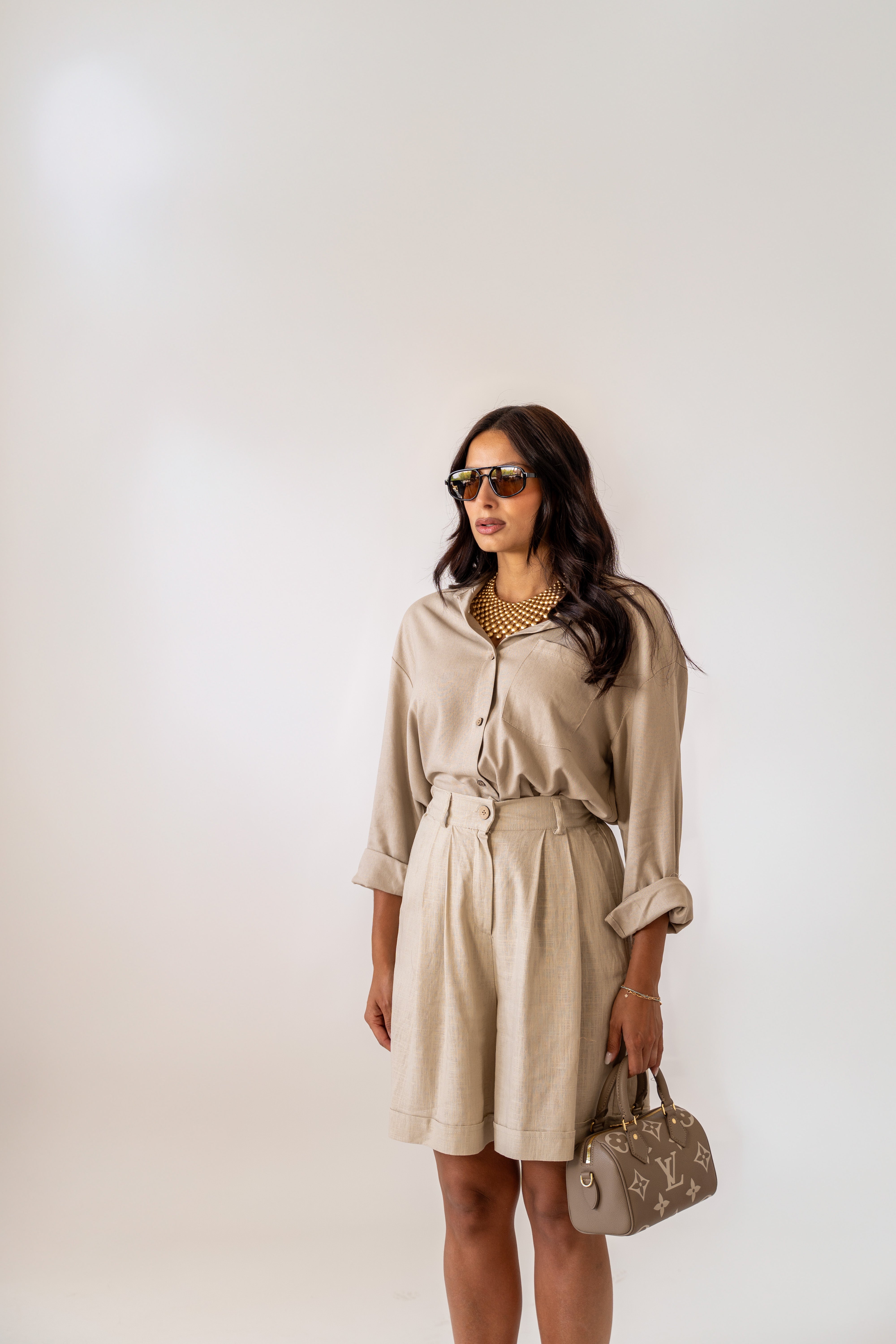 Camicia Simil Lino Beige
