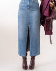Gonna Longuette In Denim Con Spacco