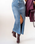 Gonna Longuette In Denim Con Spacco