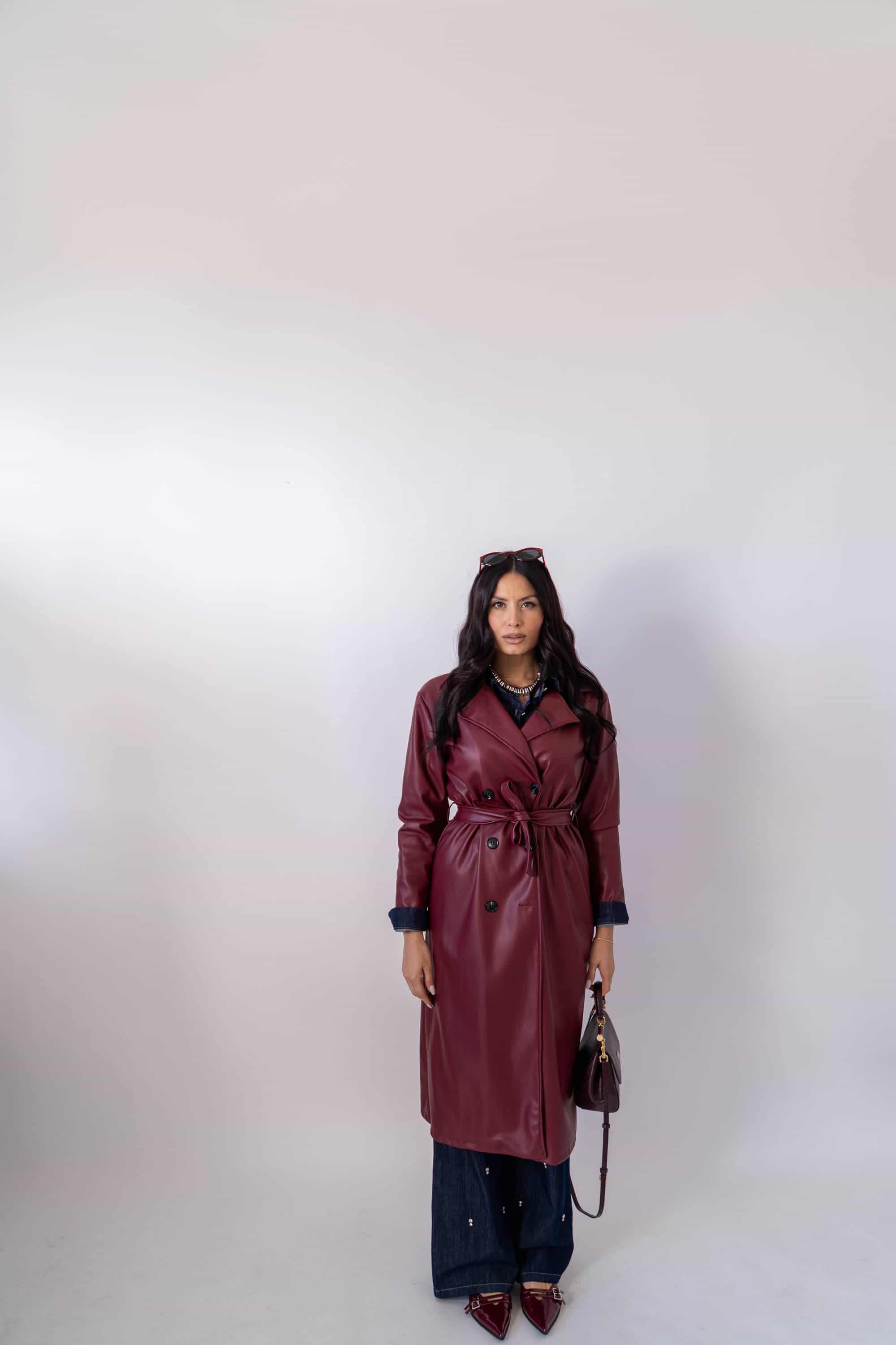 Trench Bordeaux In Ecopelle