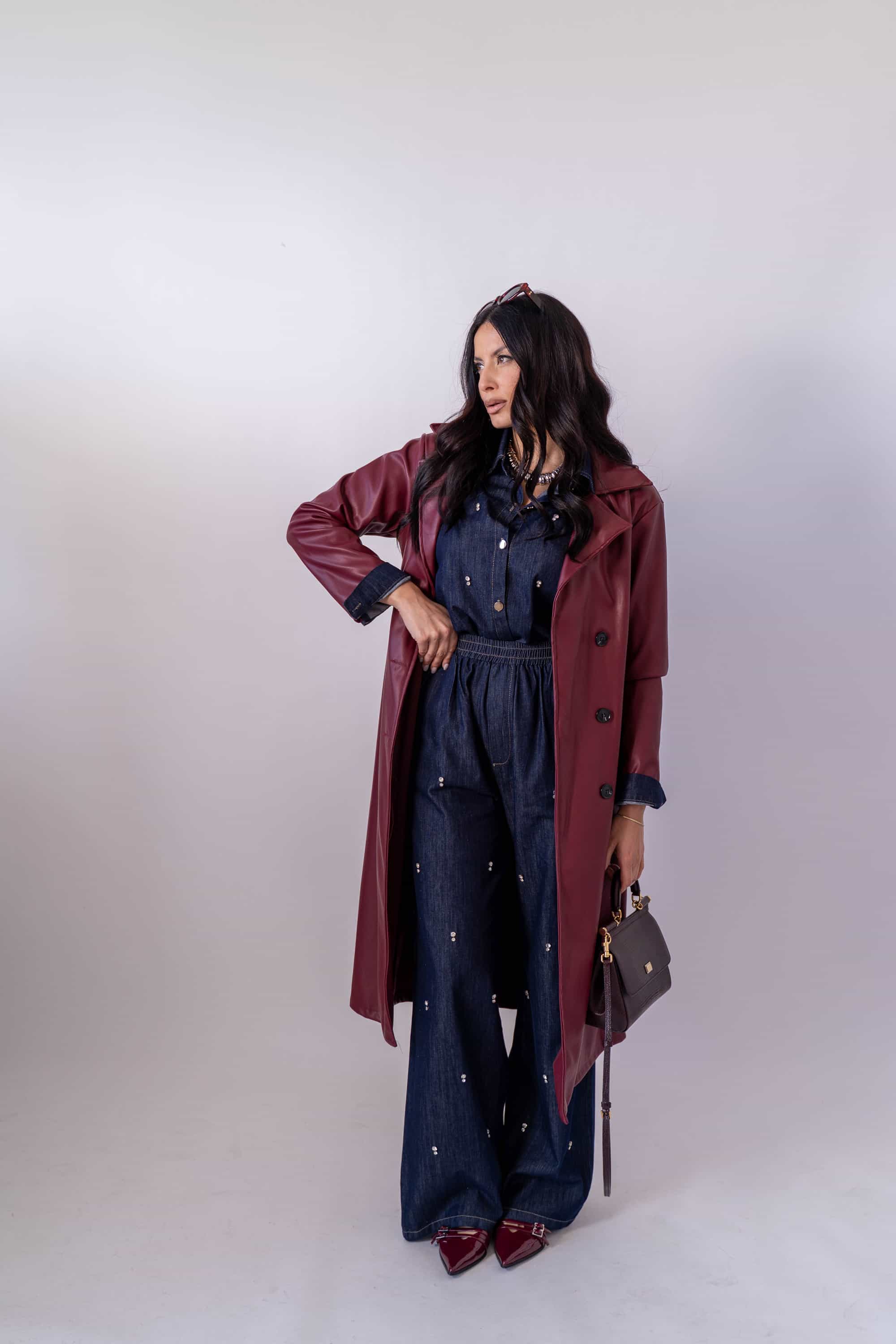 Trench Bordeaux In Ecopelle