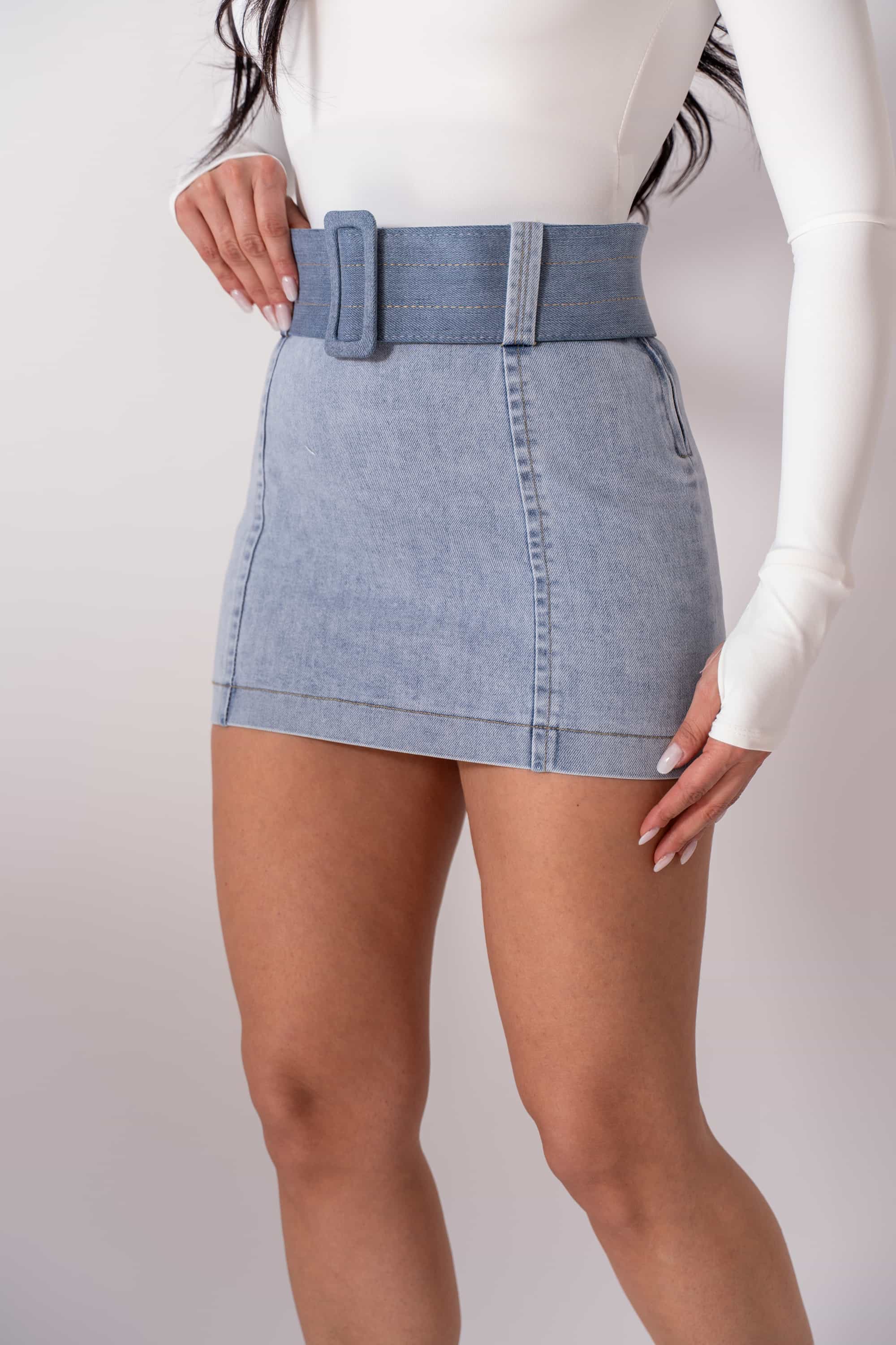 Pantagonna In Denim Con Cintura - Stylish Moda