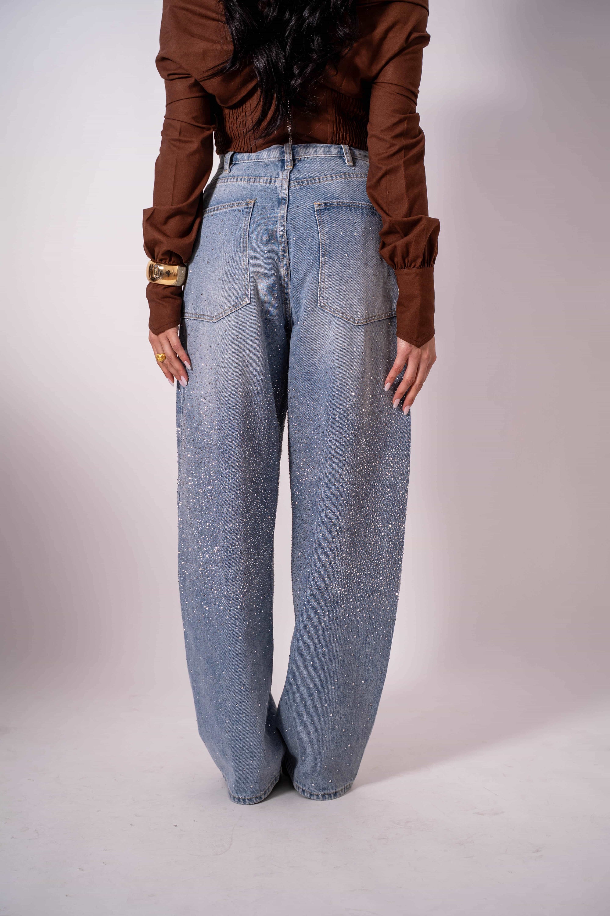 Jeans Baggy Con Strass