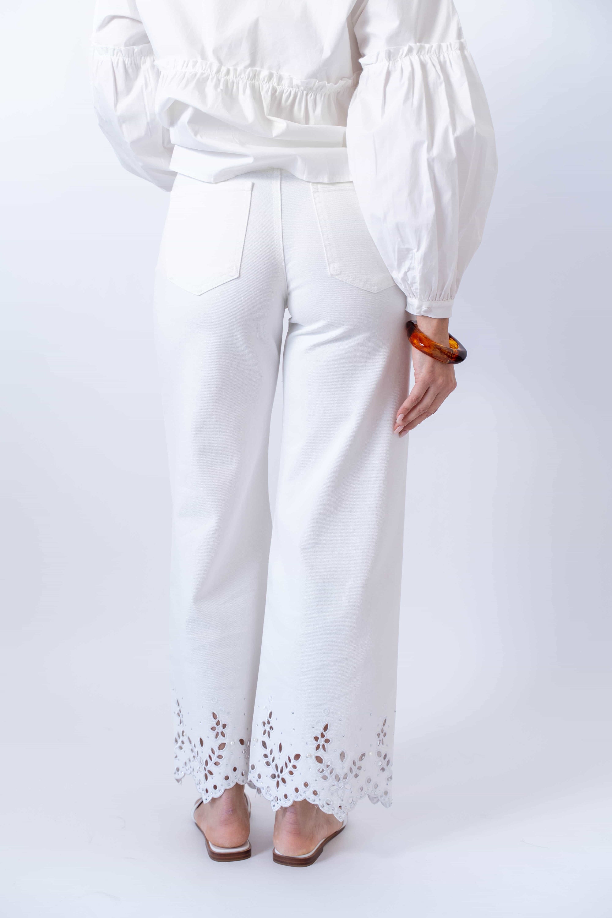 Jeans White Dettagli In Pizzo
