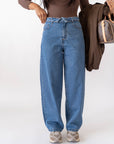 Jeans Con Risvolto In Vita