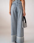 Jeans Wide Leg Con Piegone E Strass