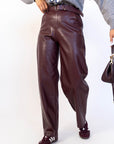 Pantalone In Ecopelle Bordeaux